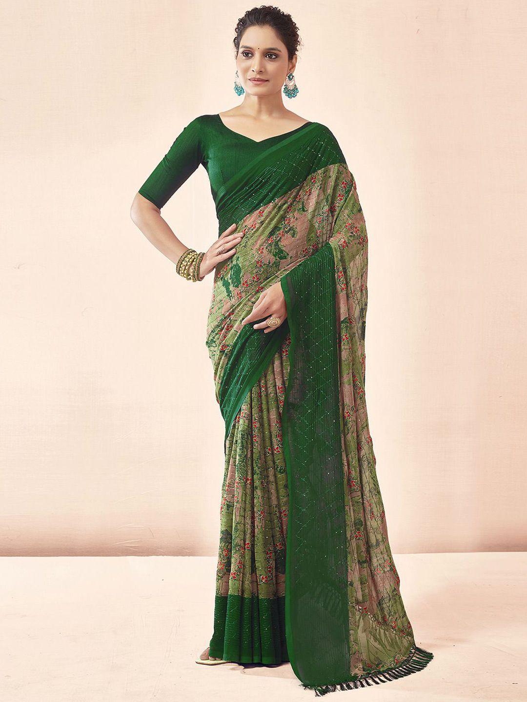 mitera floral sequinned poly georgette sungudi saree