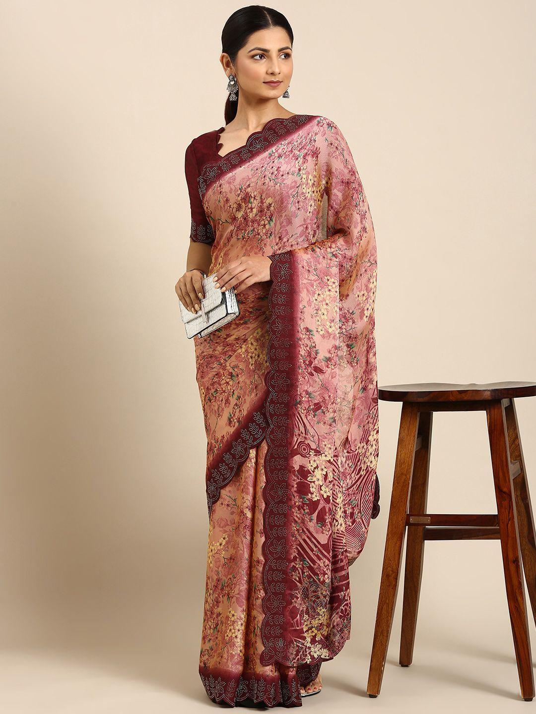 mitera floral sequinned pure chiffon saree