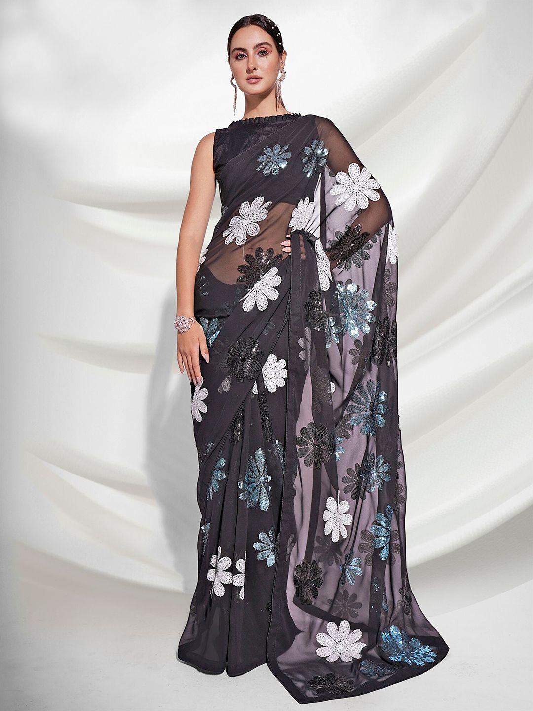 mitera floral sequinned pure georgette saree