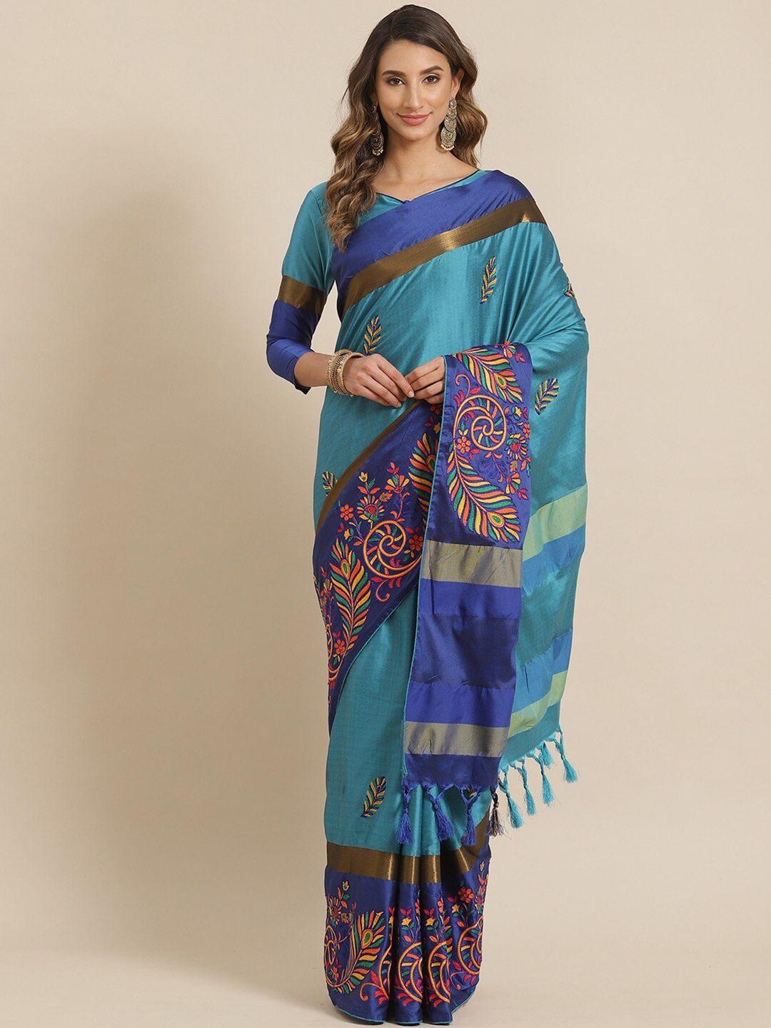 mitera floral thread embroidered silk cotton designer banarasi saree