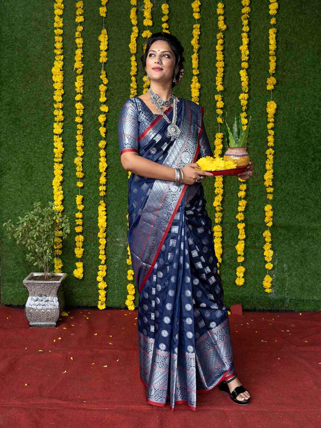 mitera floral woven design zari art silk saree