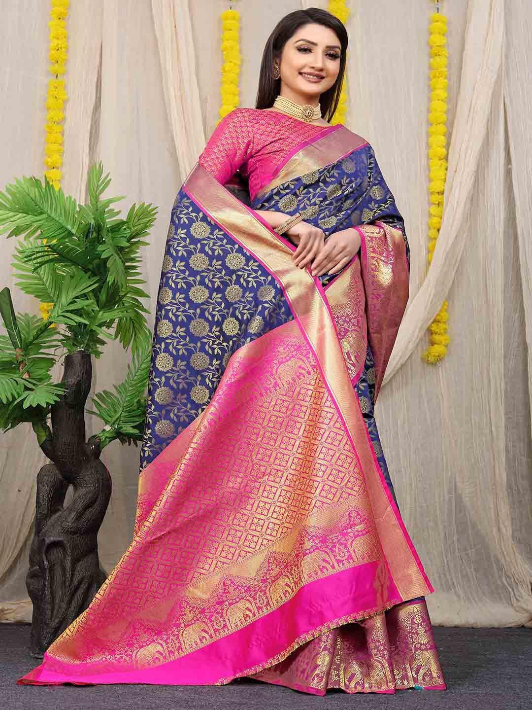 mitera floral woven design zari art silk saree