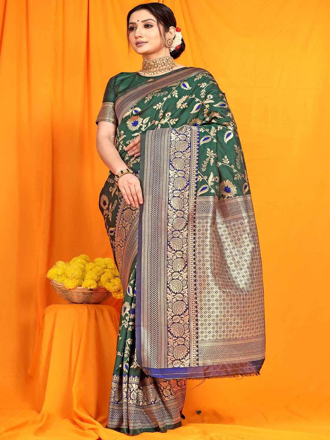 mitera floral woven design zari art silk saree