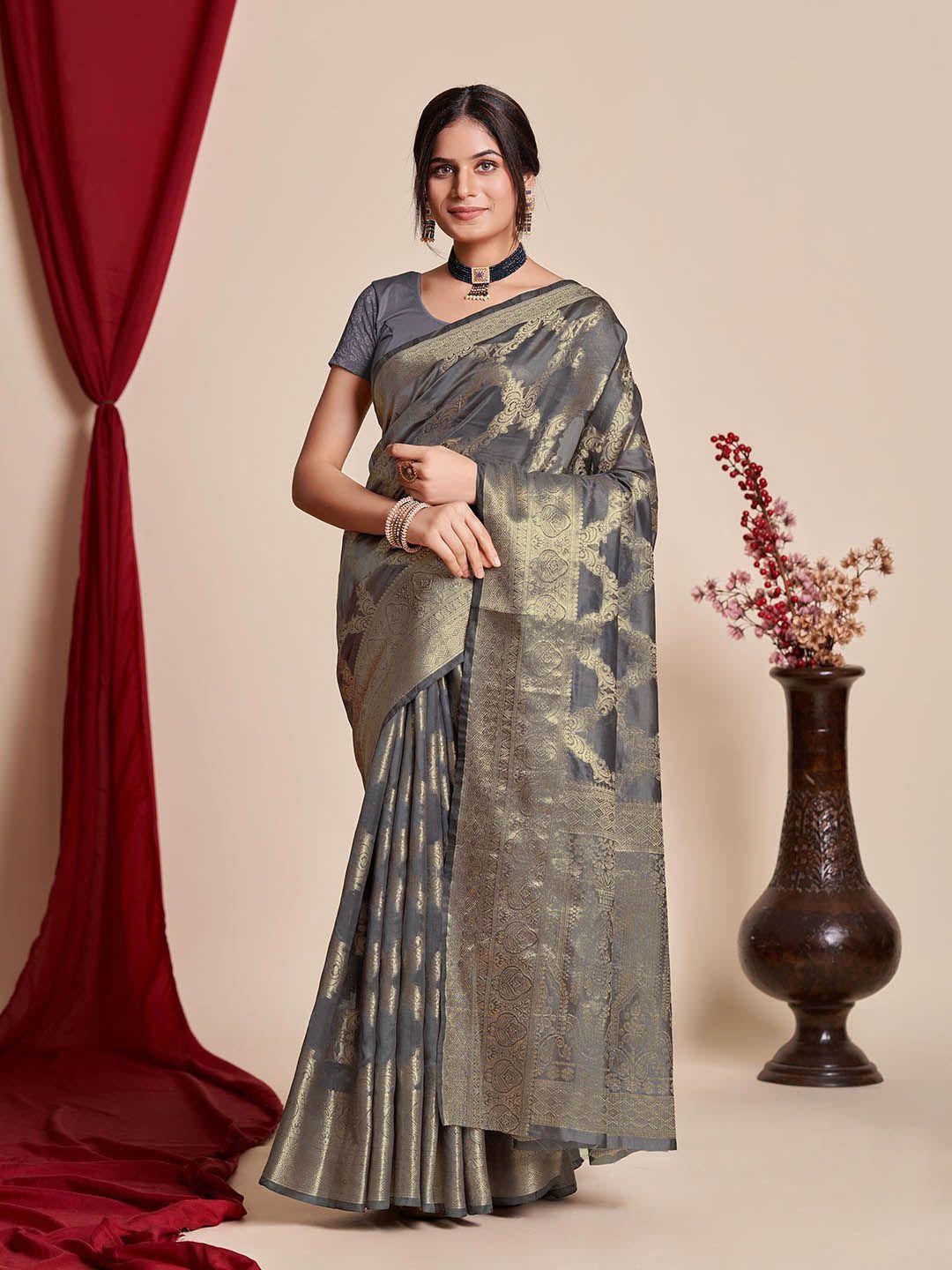 mitera floral woven design zari organza banarasi saree