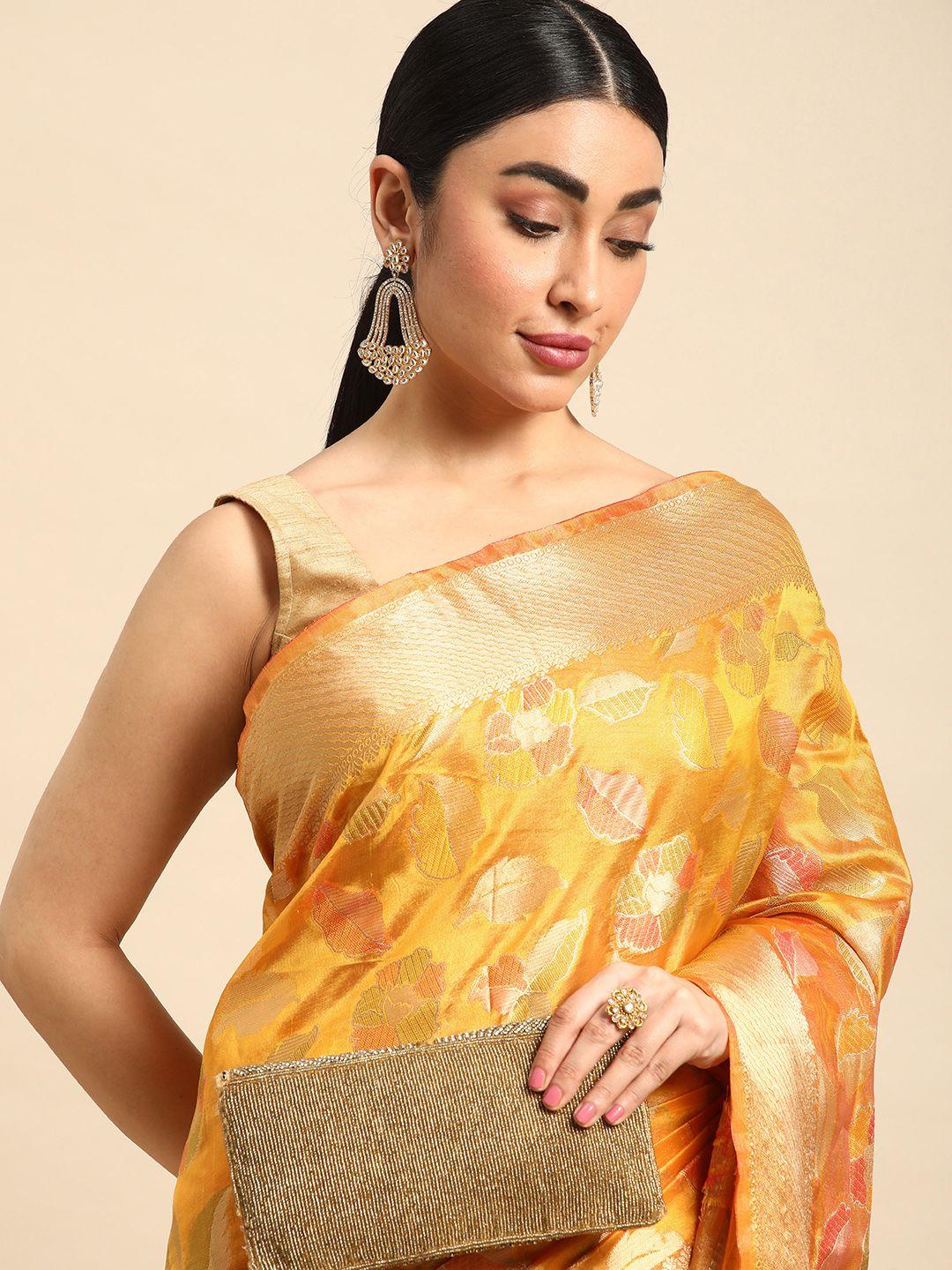 mitera floral woven design zari organza kanjeevaram saree