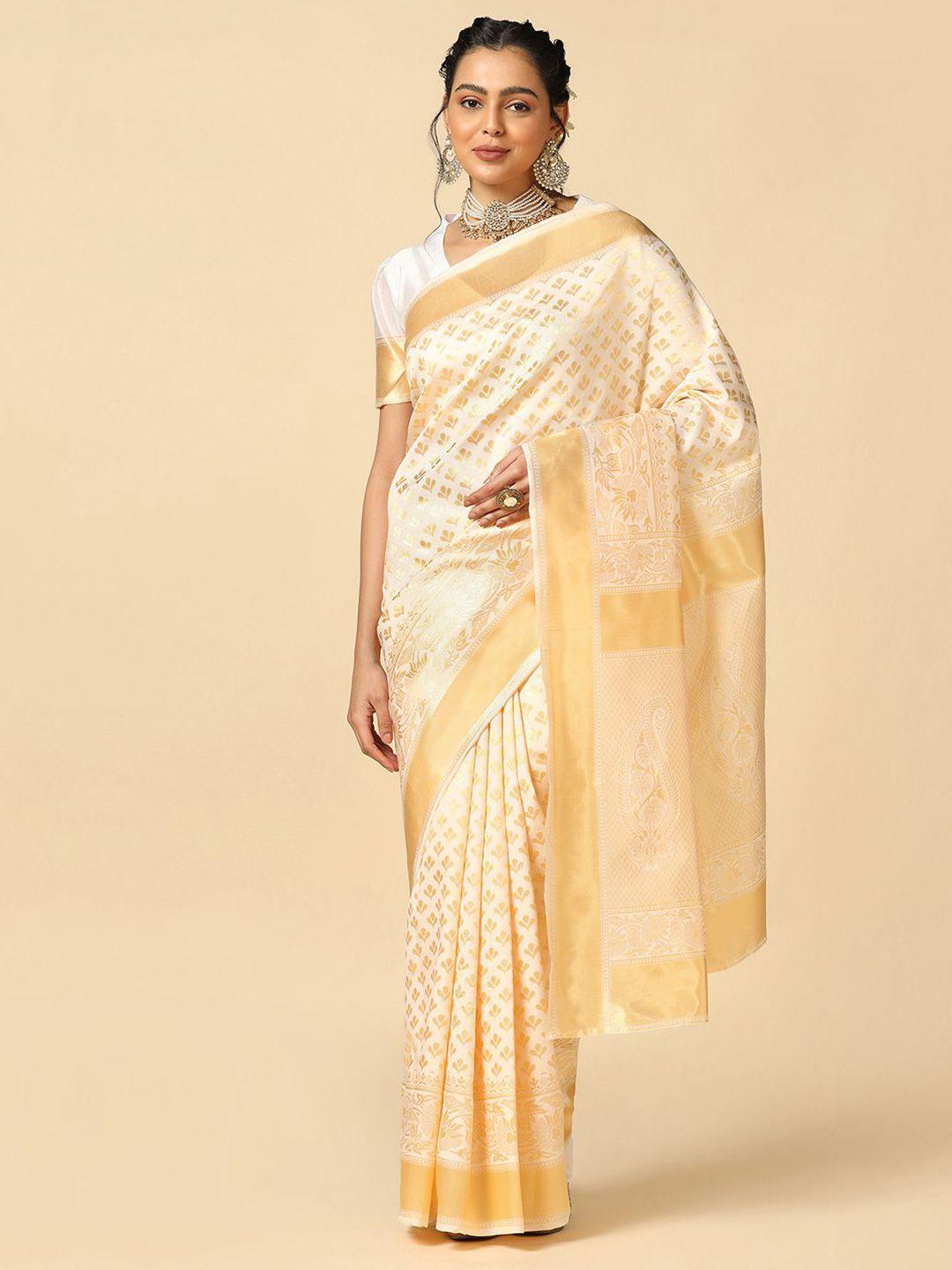 mitera floral woven design zari poly silk jacquard banarasi saree