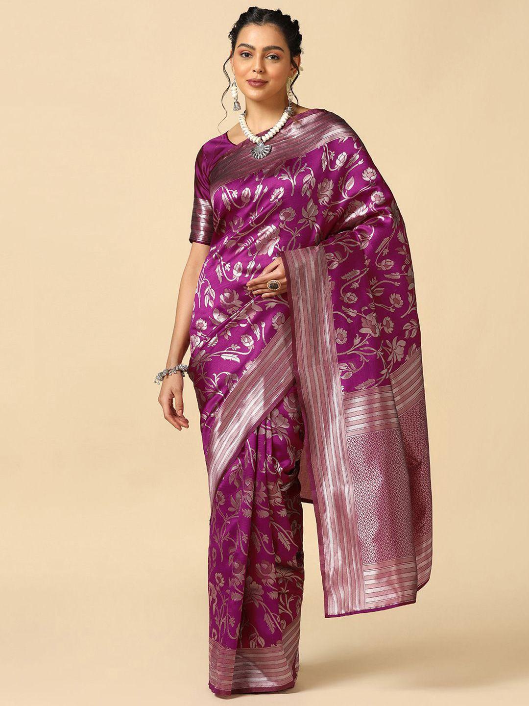 mitera floral woven design zari poly silk jacquard banarasi saree