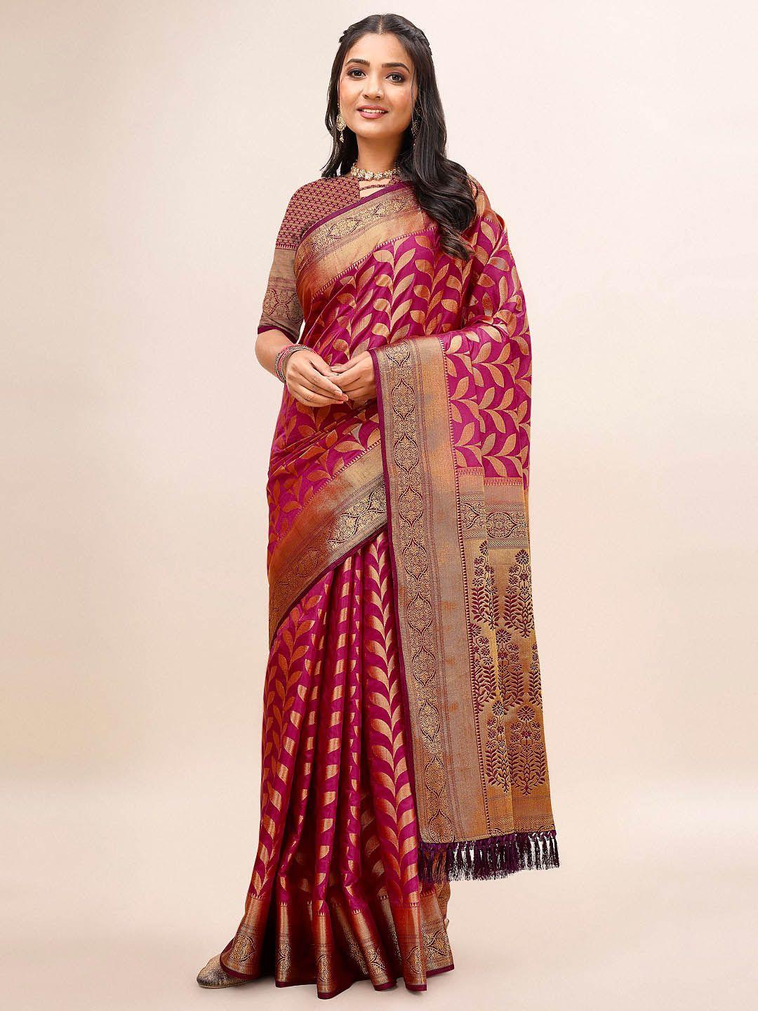 mitera floral woven design zari pure silk saree