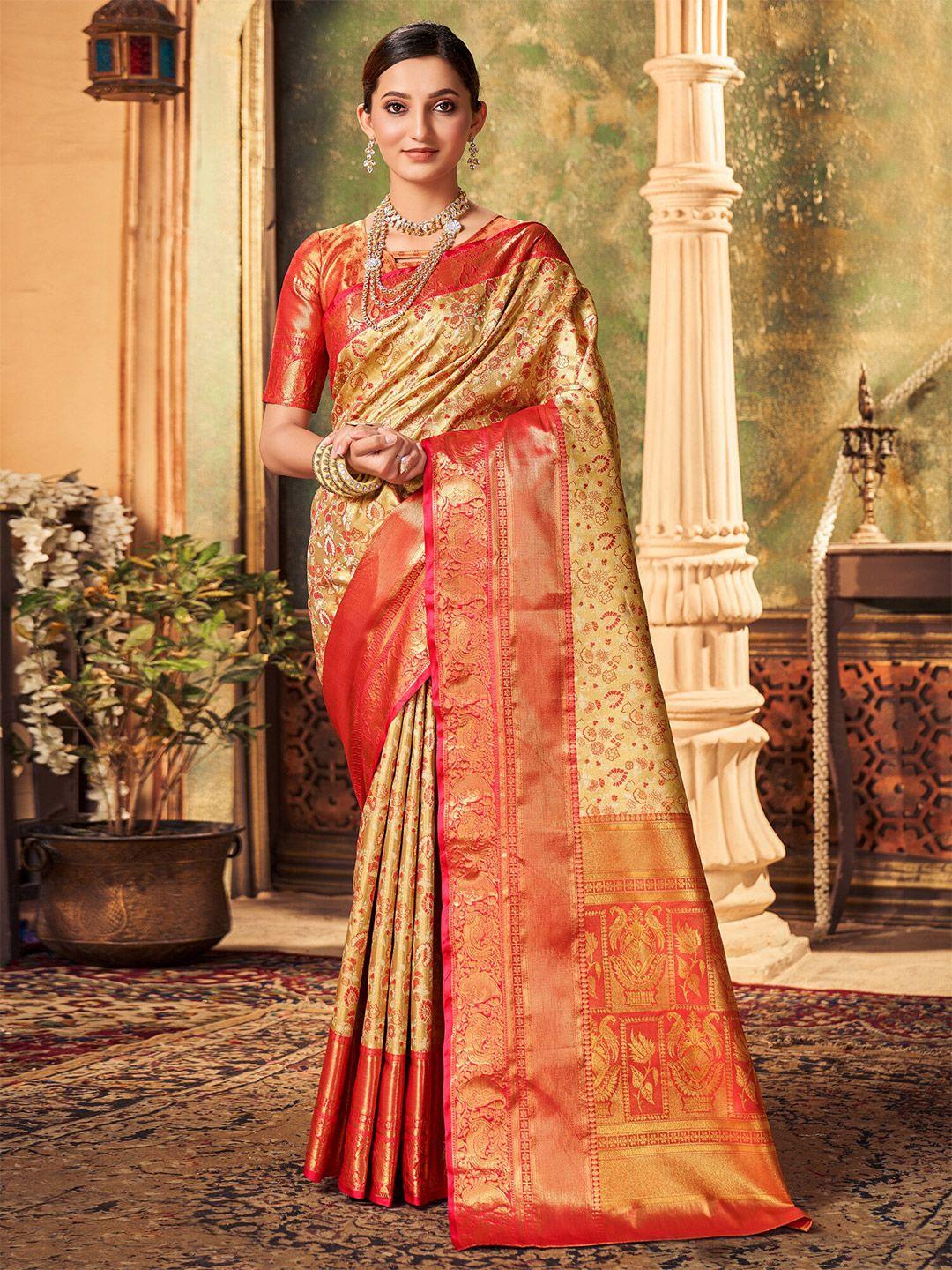 mitera floral woven design zari saree