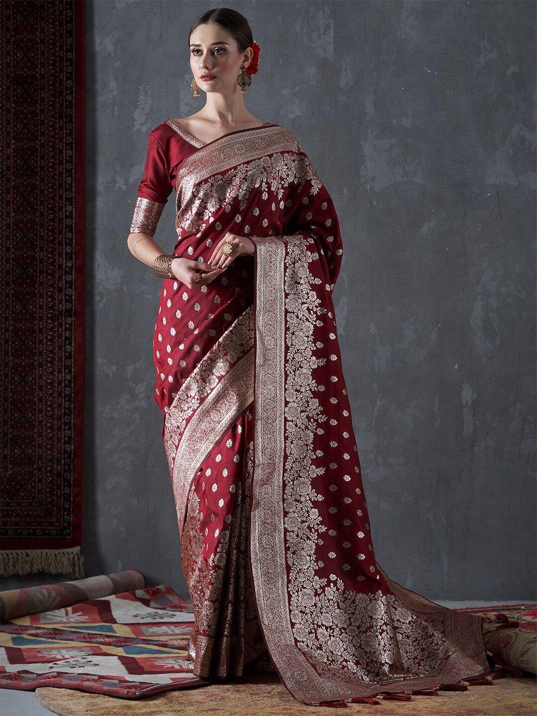 mitera floral woven design zari silk blend kanjeevaram saree