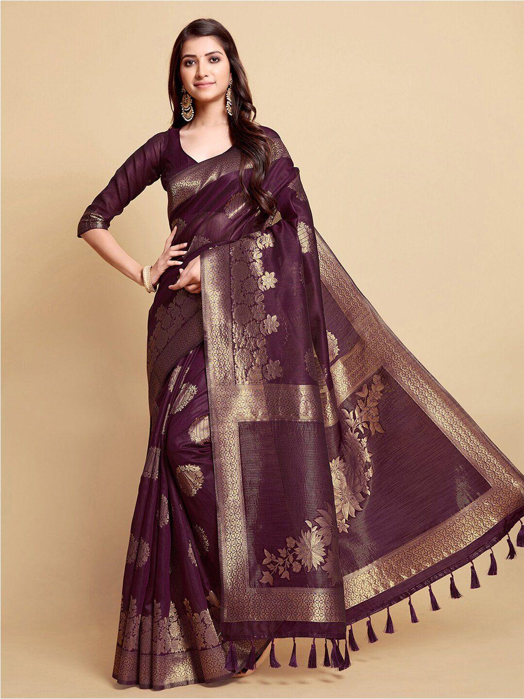 mitera floral woven zari linen blend banarasi saree