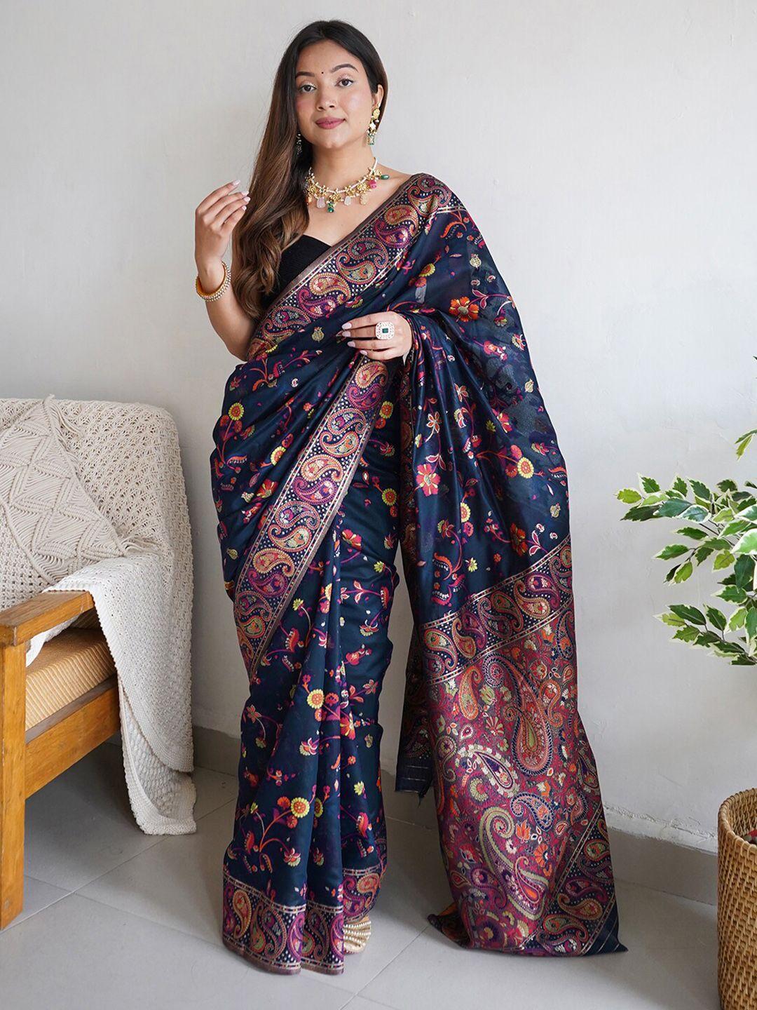 mitera floral zari cotton banarasi saree