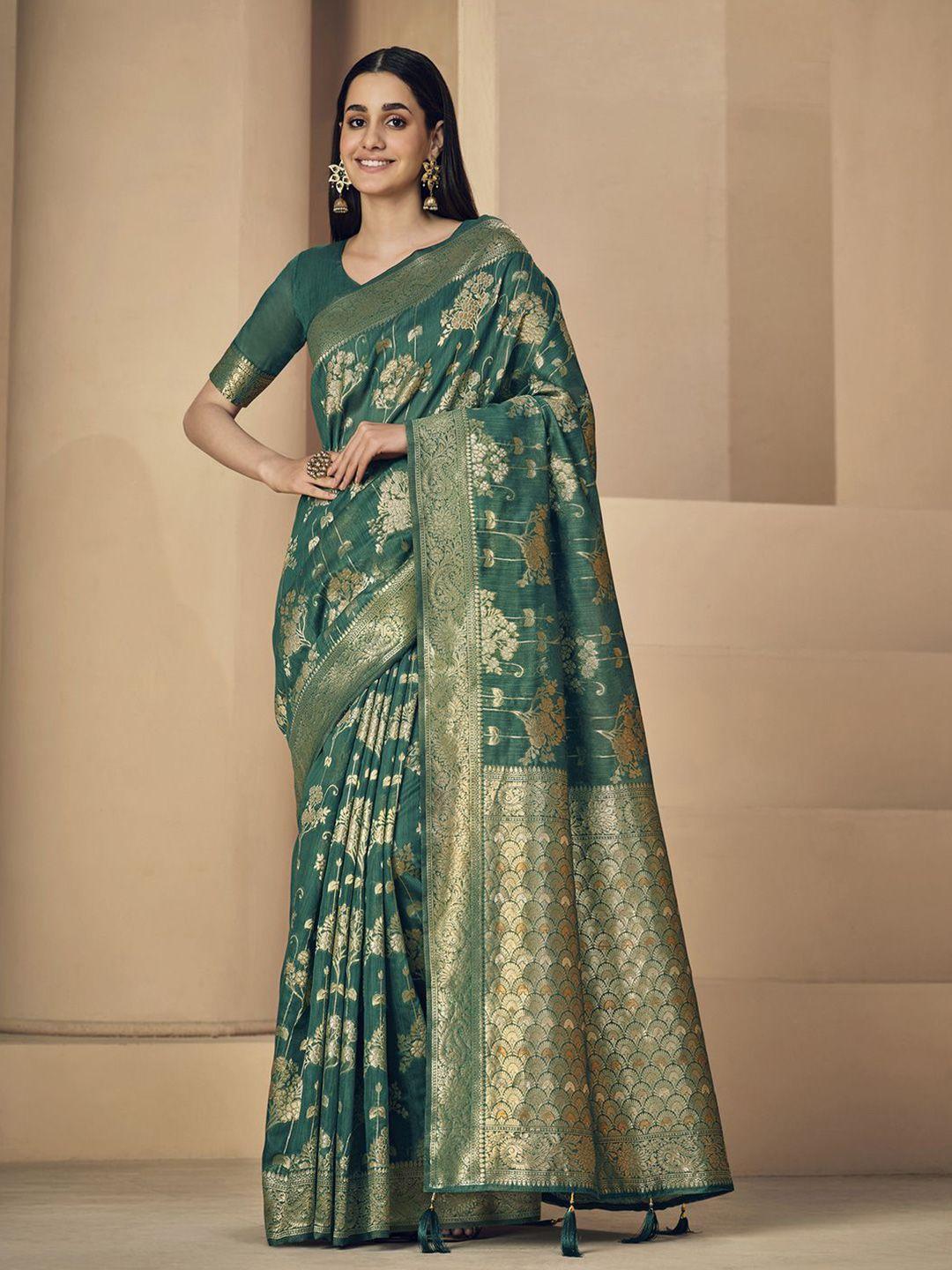 mitera floral zari linen blend banarasi saree