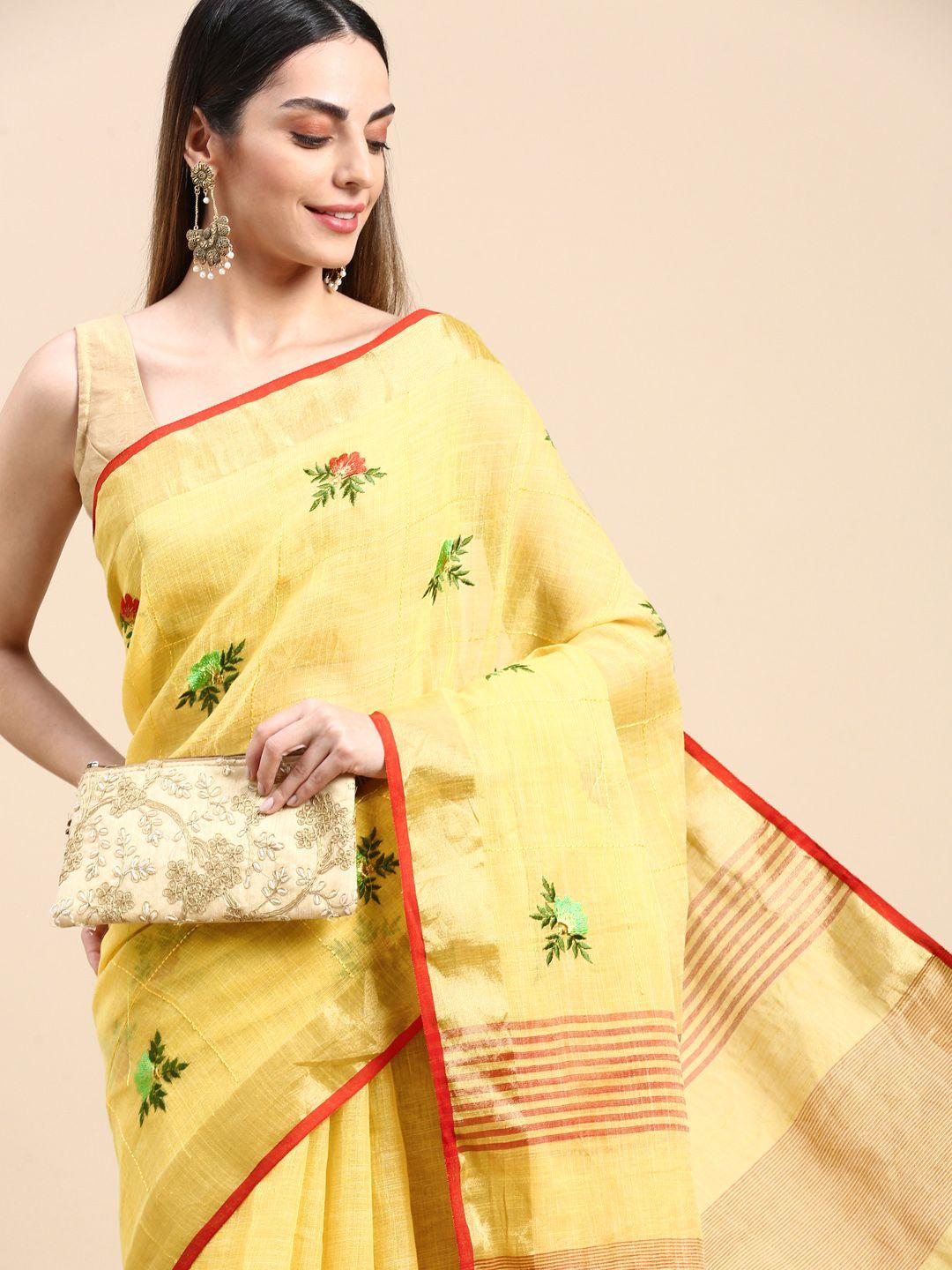 mitera floral zari linen blend saree