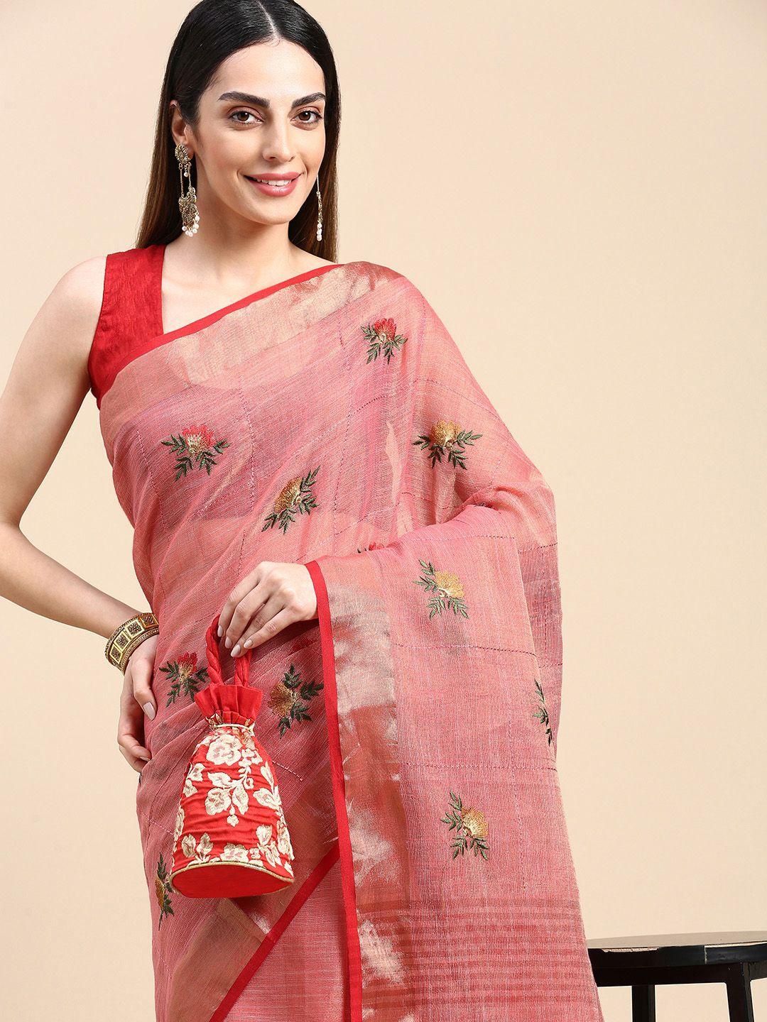 mitera floral zari linen blend saree