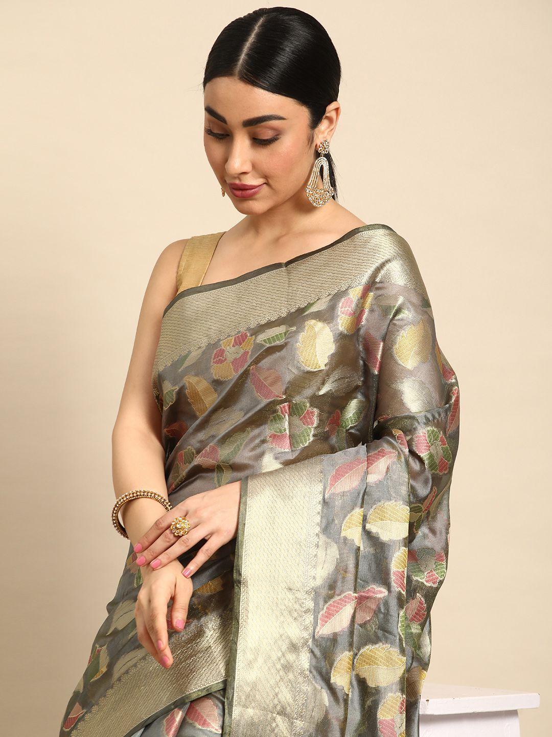 mitera floral zari organza kanjeevaram saree