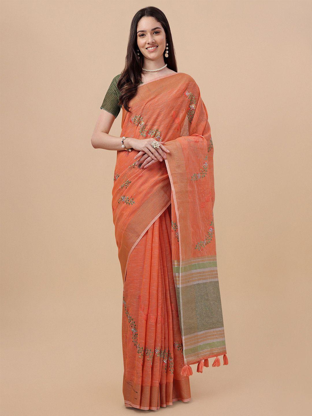 mitera floral zari pure linen saree