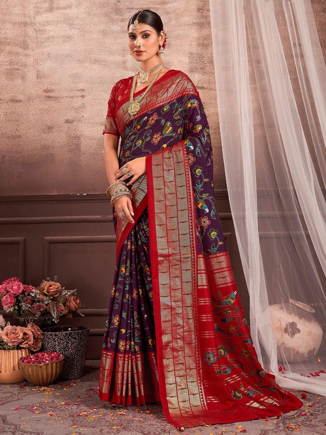 mitera floral zari silk bagru saree