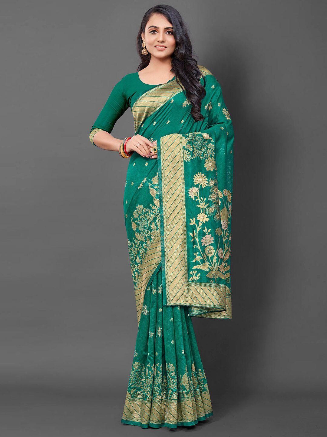 mitera floral zari silk blend banarasi saree