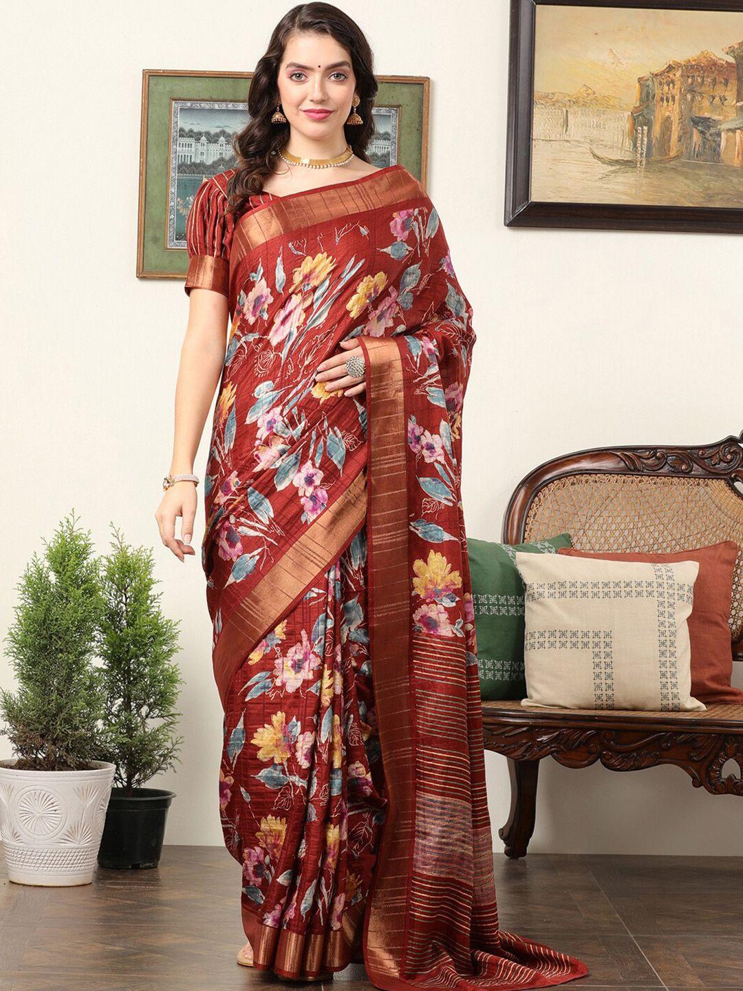 mitera floral zari silk sungudi saree