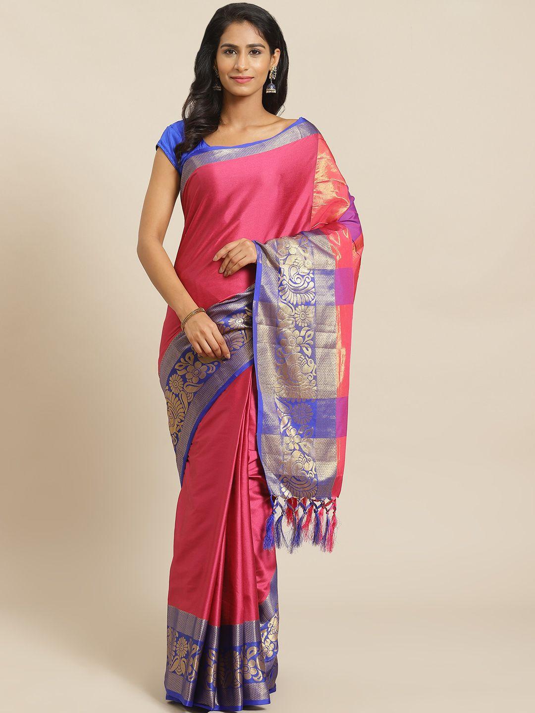 mitera fuchsia & blue  solid banarasi saree