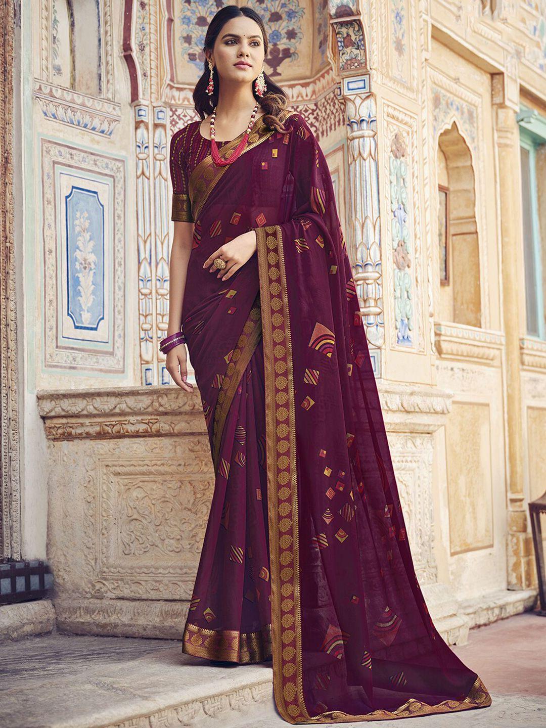 mitera geometric printed & lace saree