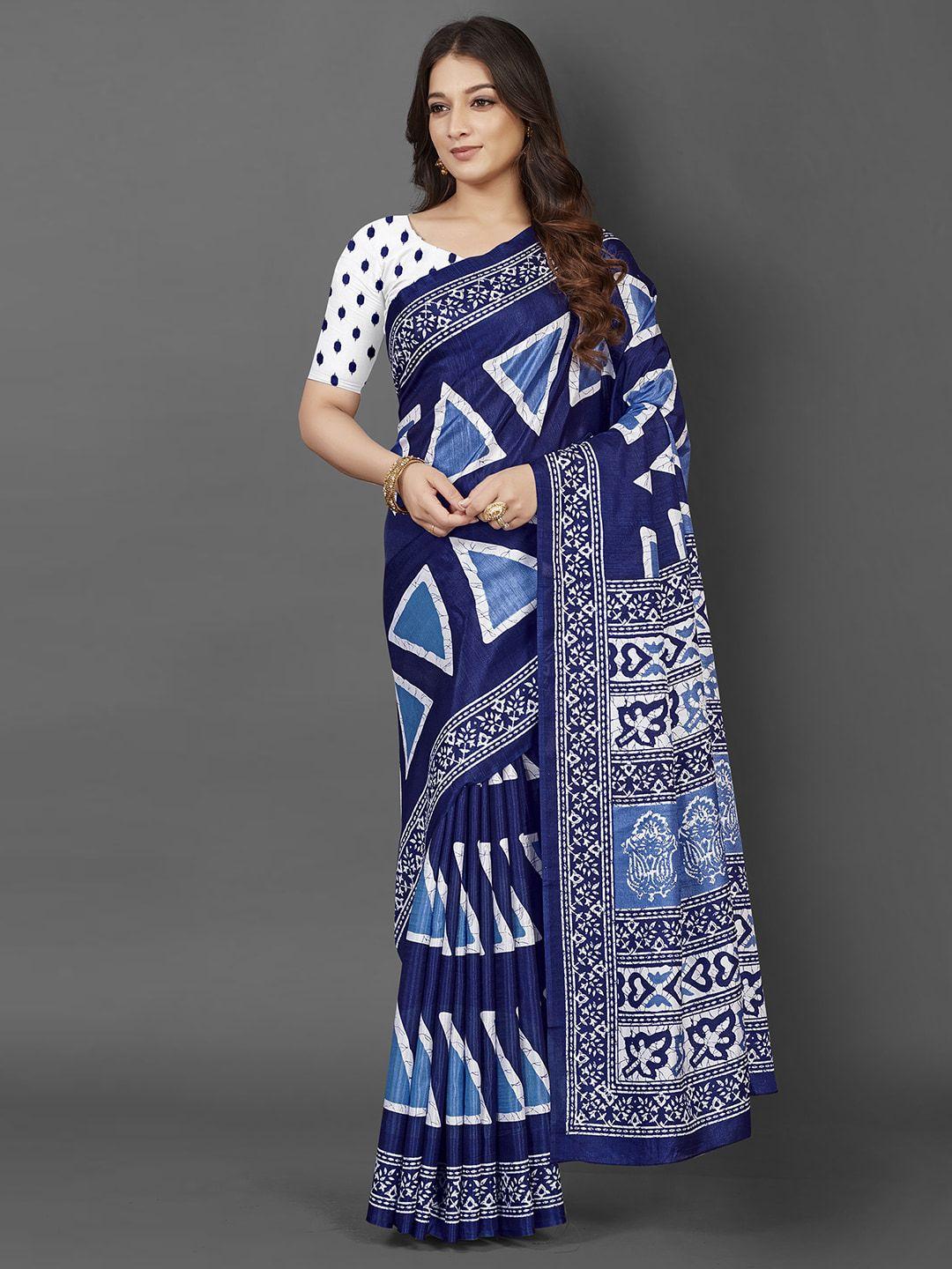 mitera geometric printed art silk dabu saree