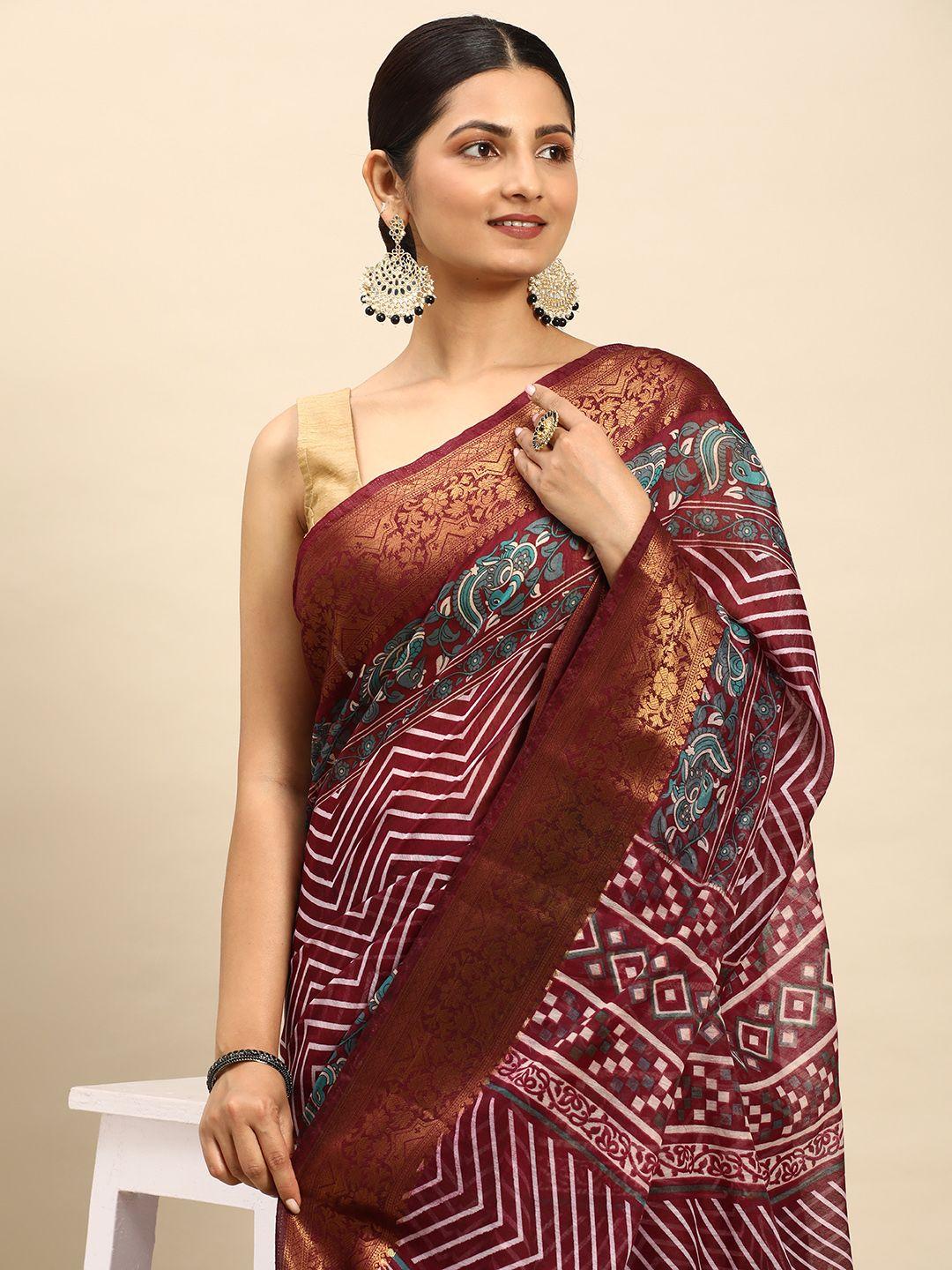 mitera geometric printed chanderi saree