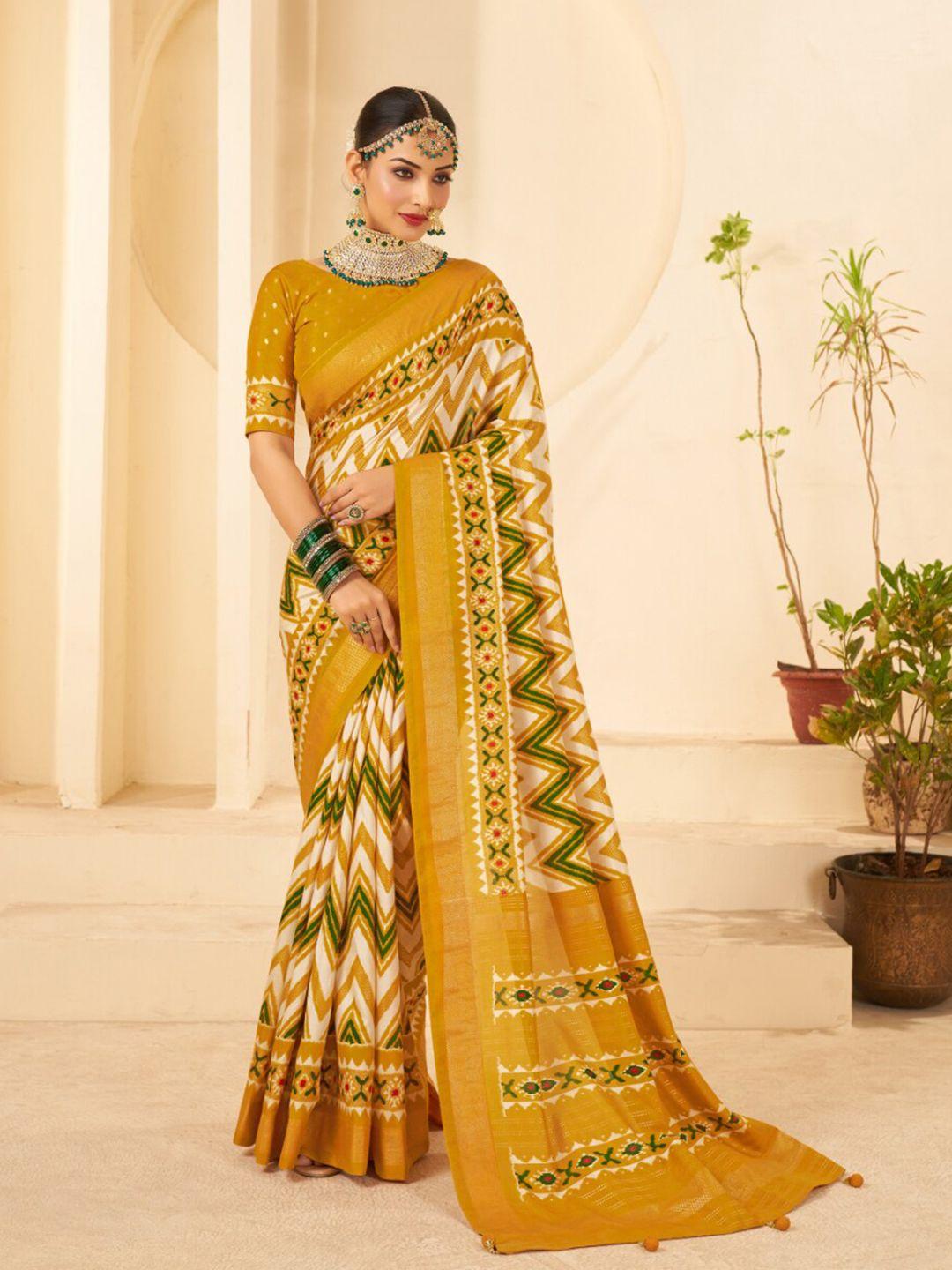 mitera geometric printed zari silk cotton ikat saree