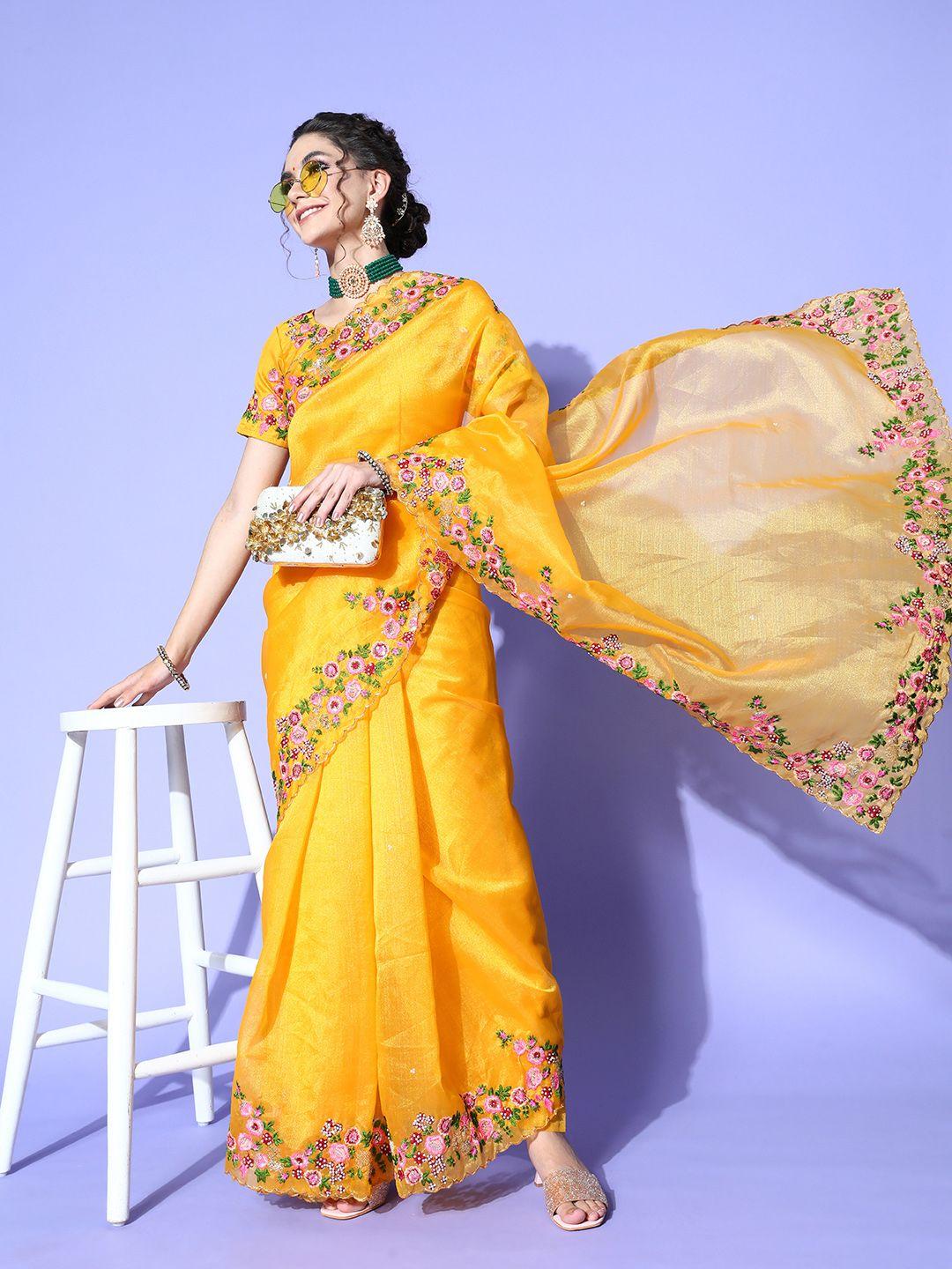 mitera geometric saree with embroidered border