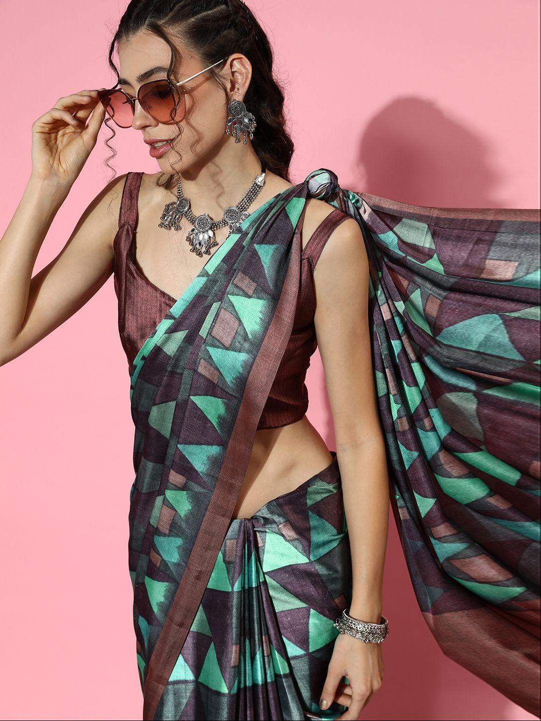 mitera geometric saree with solid border