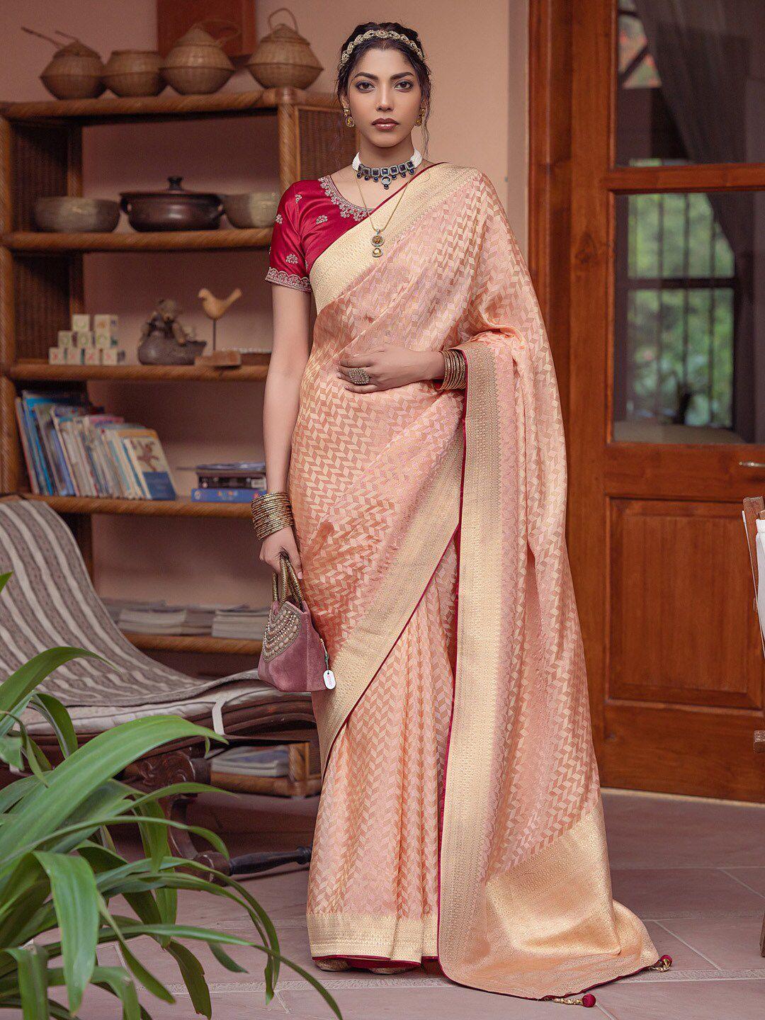 mitera geometric woven design zari banarasi saree