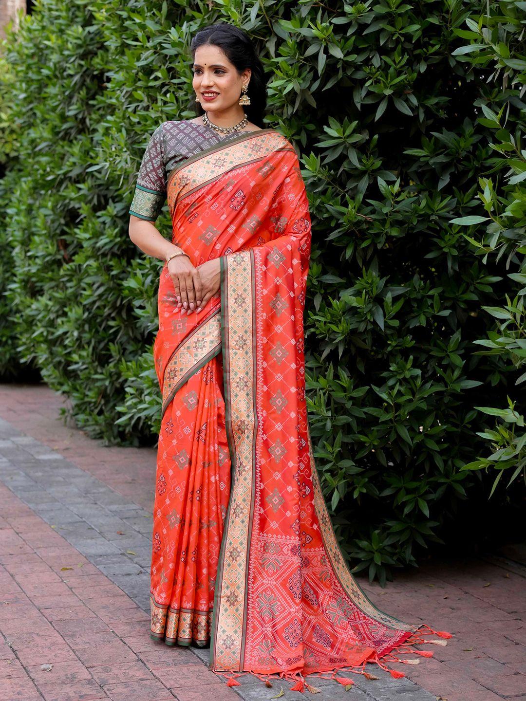 mitera geometric woven design zari silk blend patola saree