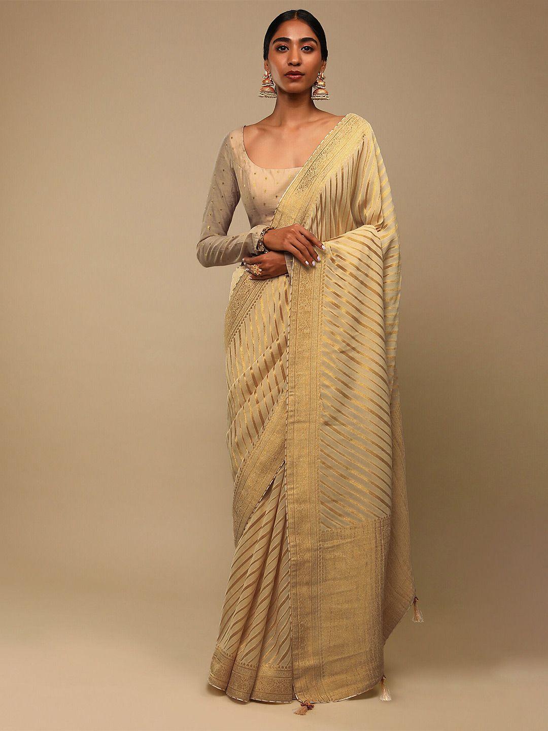 mitera gold-toned & beige woven design zari art silk banarasi saree