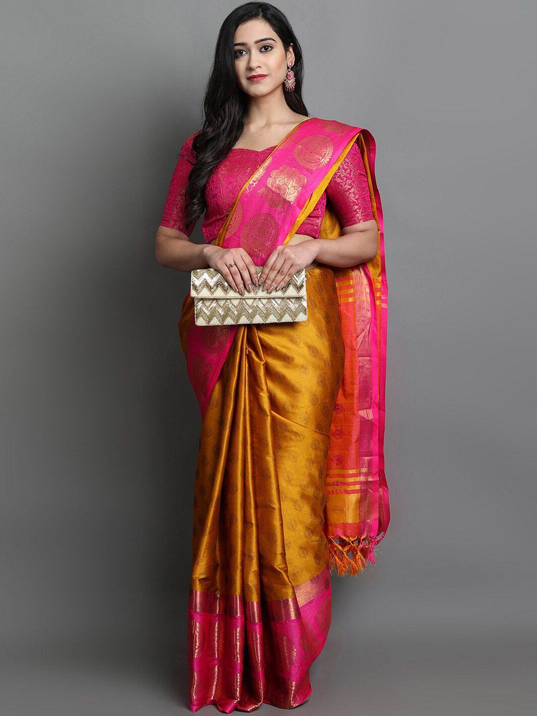 mitera gold-toned & pink woven design saree