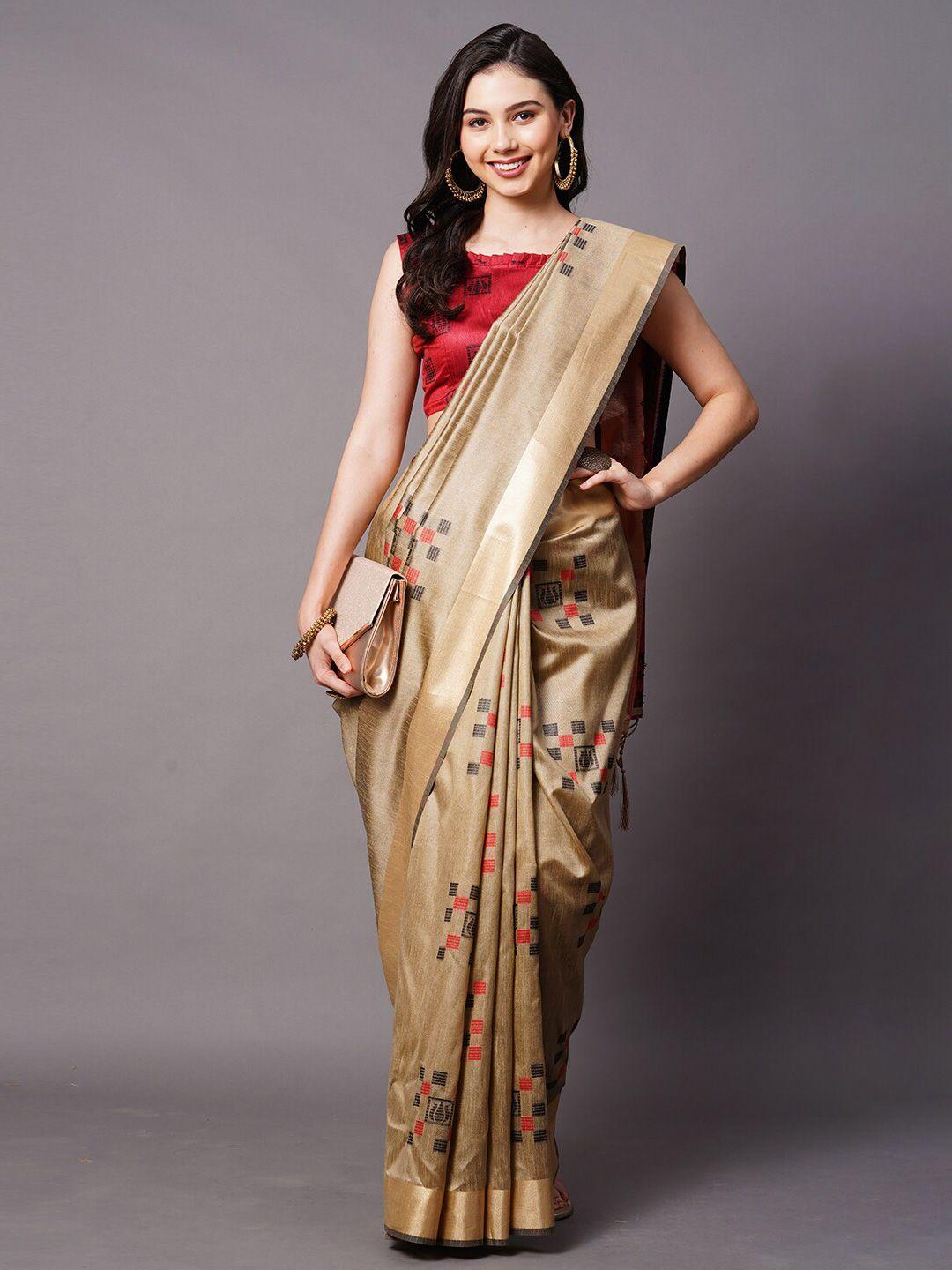 mitera gold-toned & red silk cotton banarasi saree