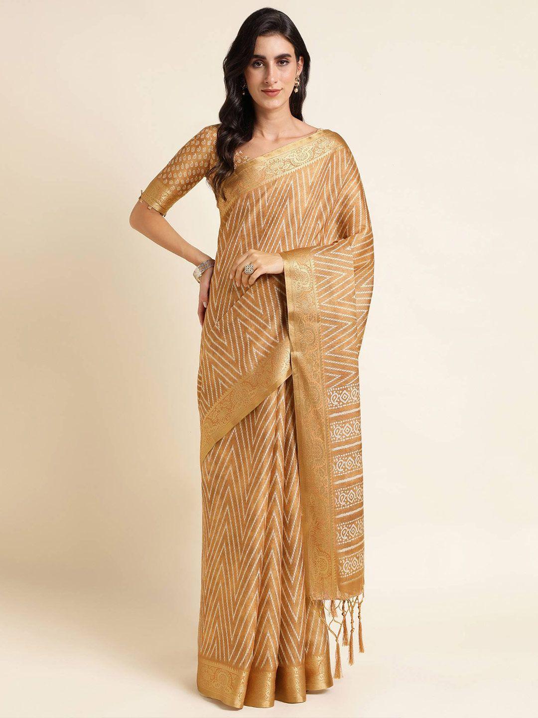 mitera gold-toned geometric printed zari saree