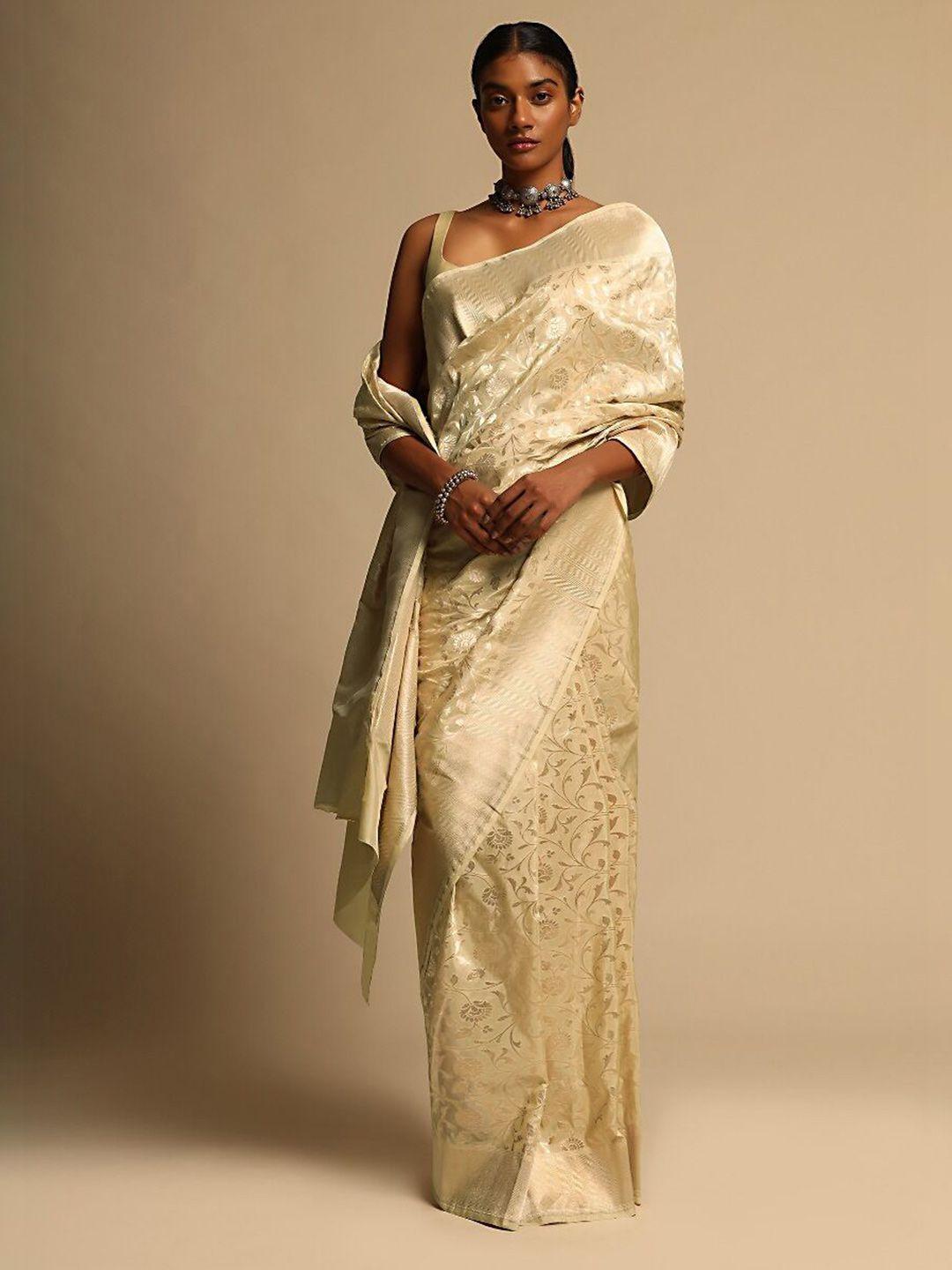 mitera gold-toned woven design zari art silk banarasi saree