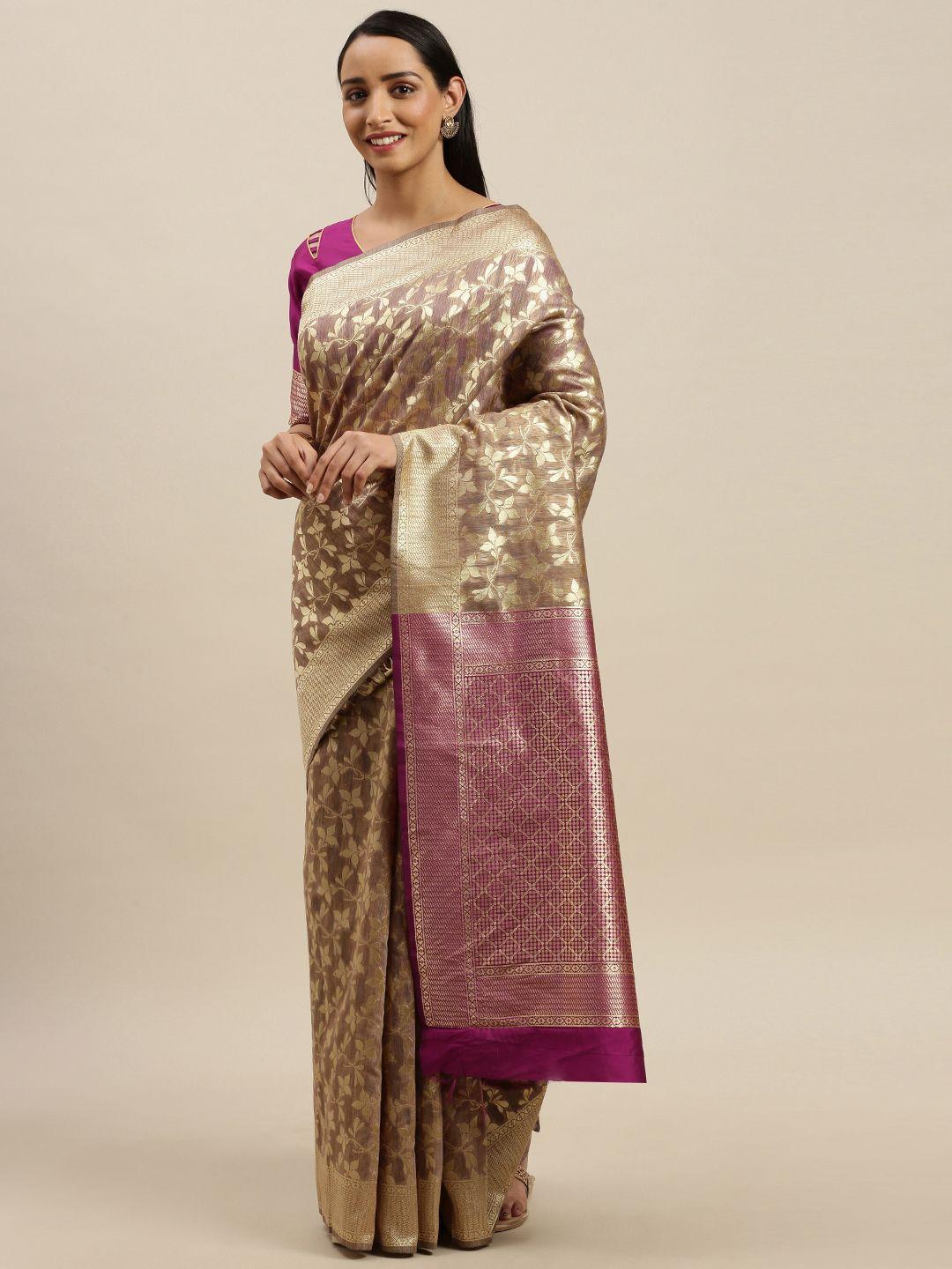 mitera golden & magenta pink art silk woven design kanjeevaram saree