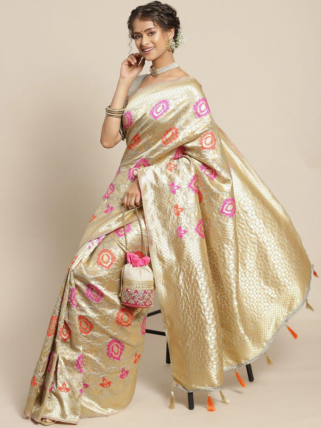 mitera golden & pink zari silk blend sambalpuri saree