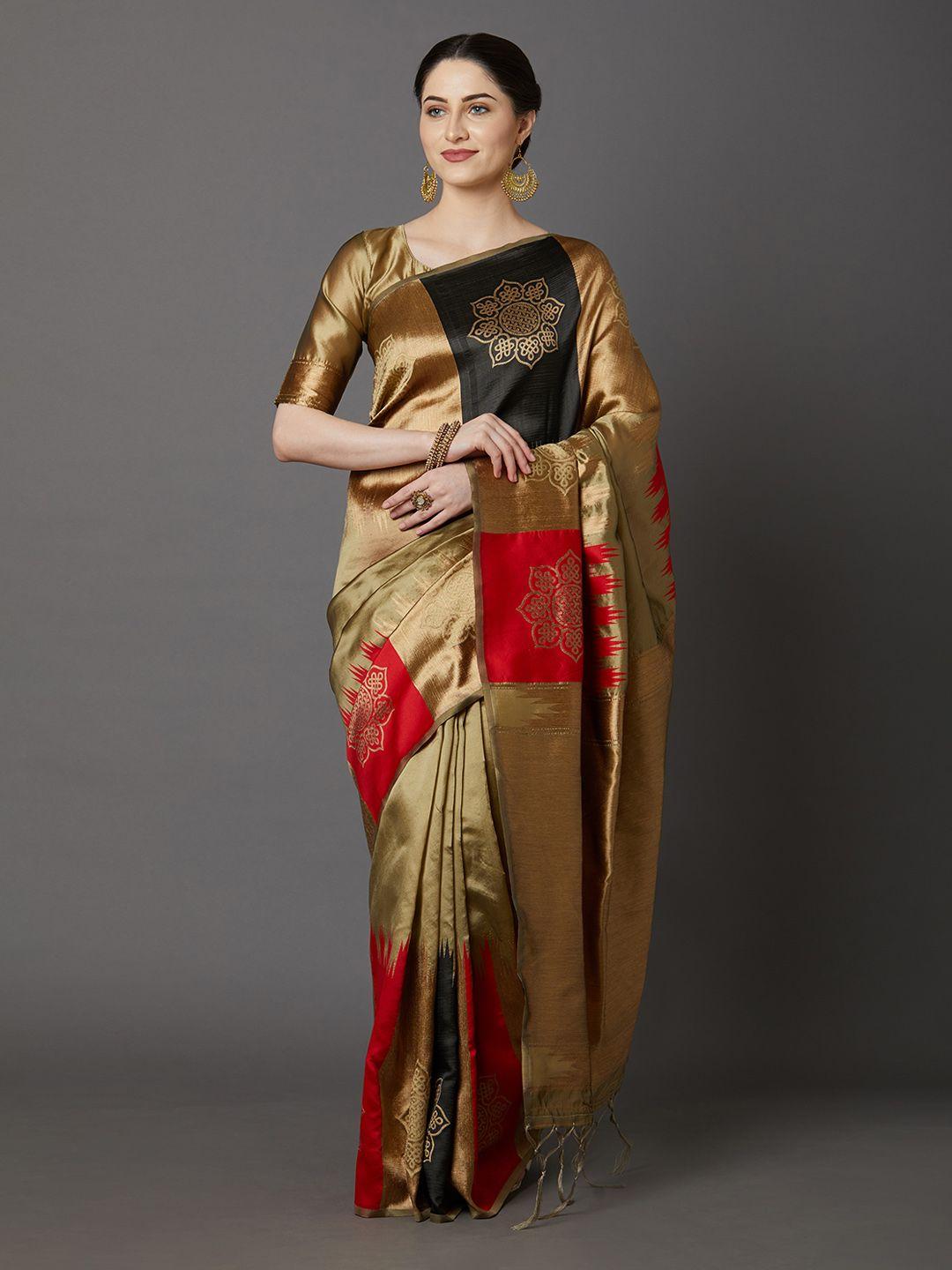 mitera golden & red woven design saree