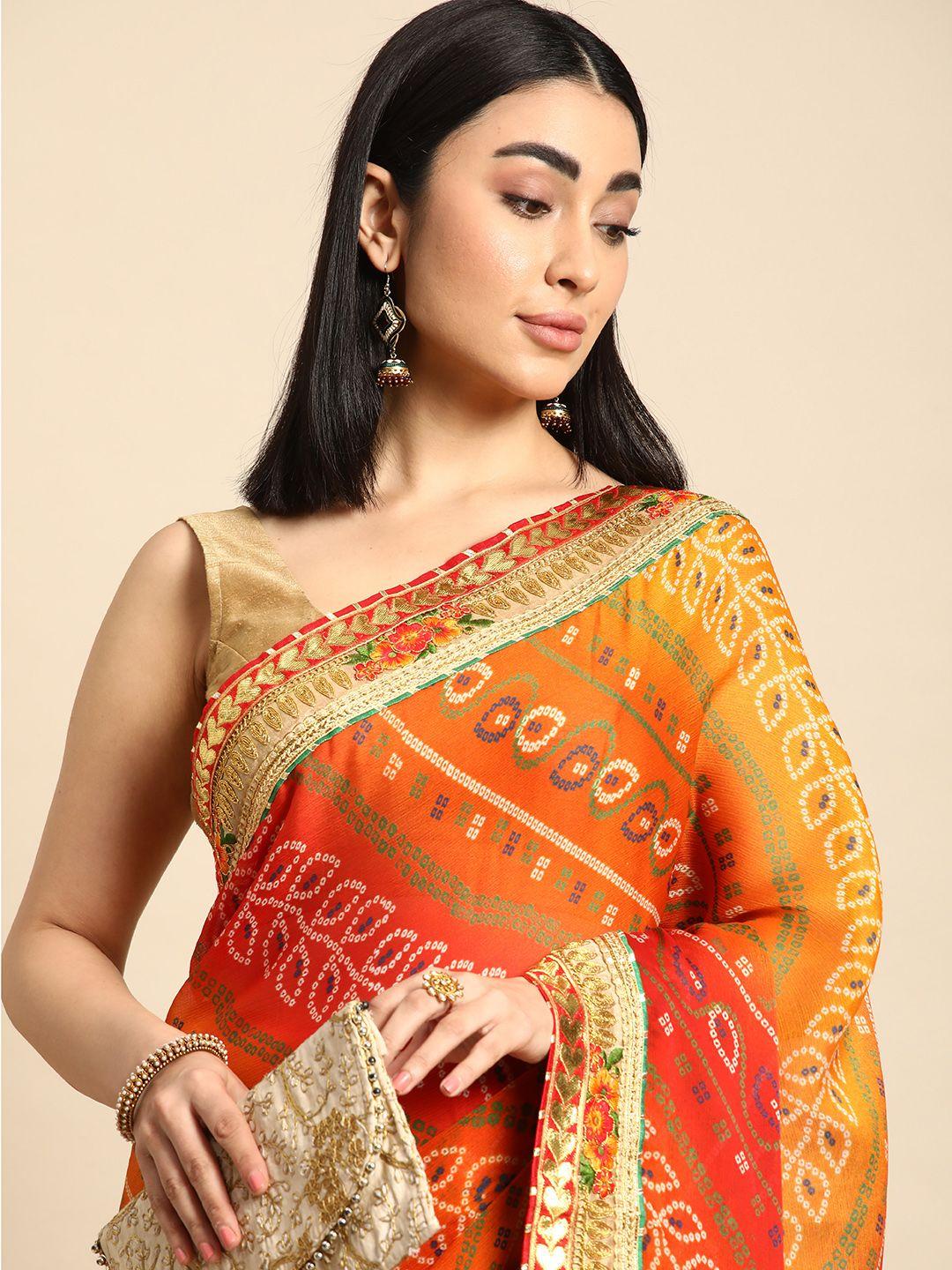 mitera gotta patti poly georgette bandhani saree