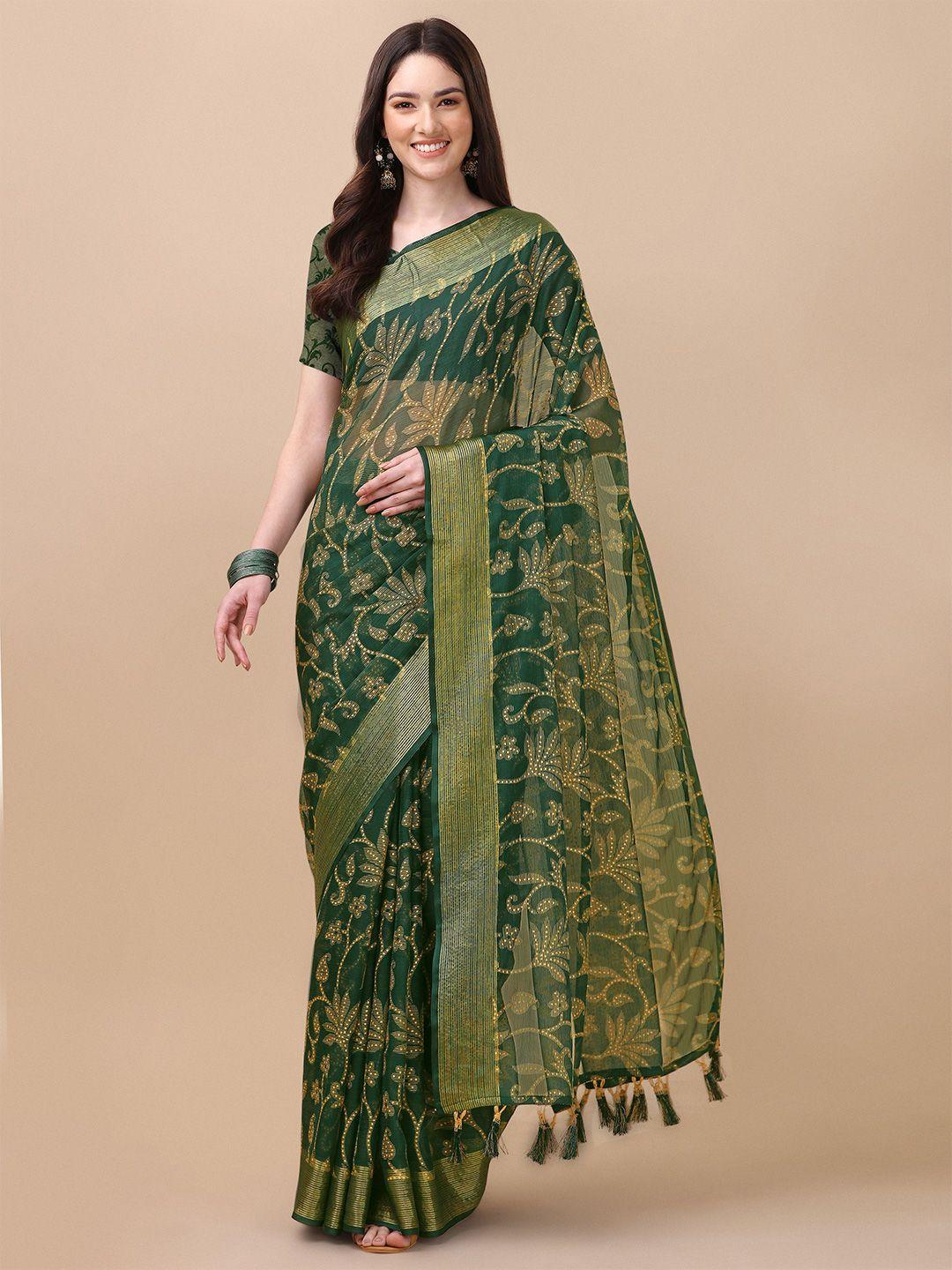 mitera green & beige floral printed saree