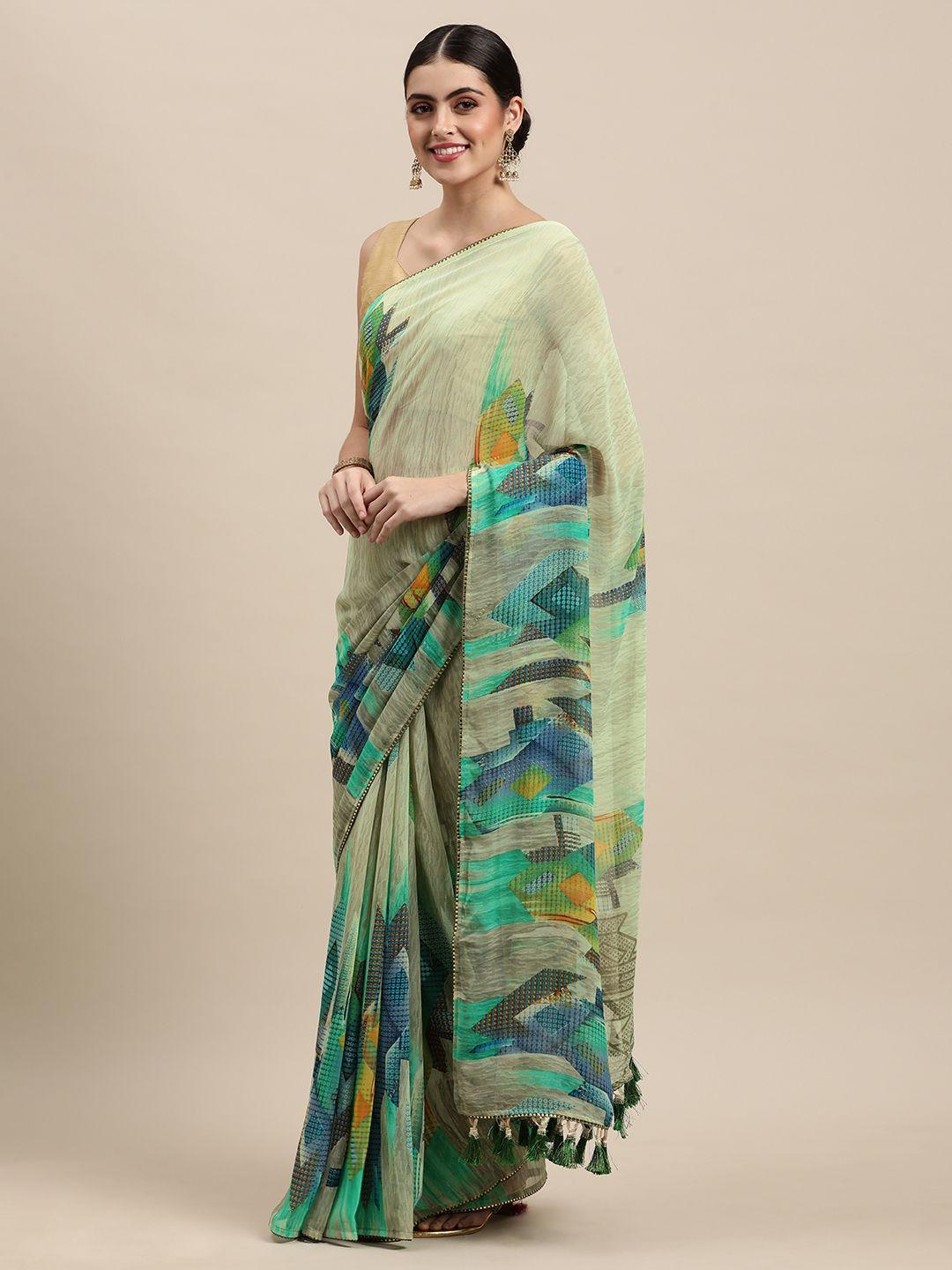 mitera green & blue pure georgette saree