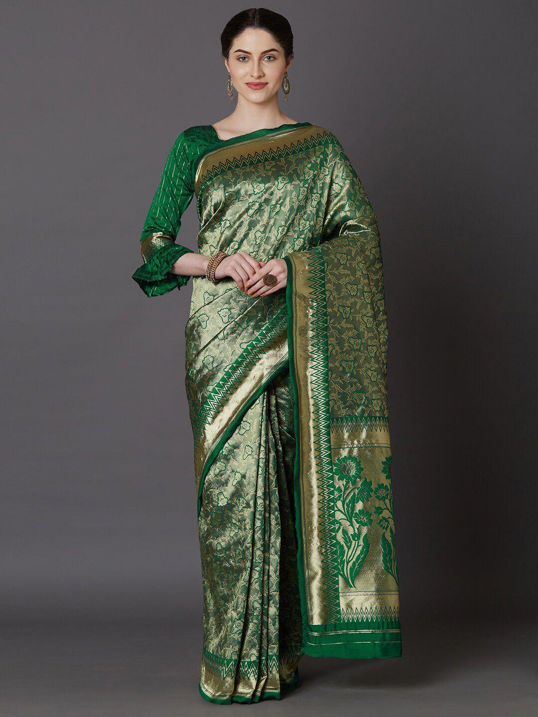 mitera green & gold-toned woven design zari art silk banarasi saree