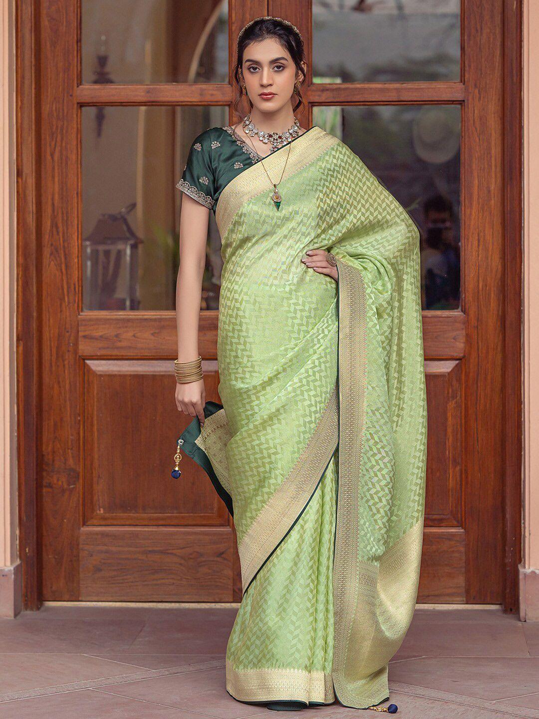 mitera green & gold toned woven design zari banarasi saree