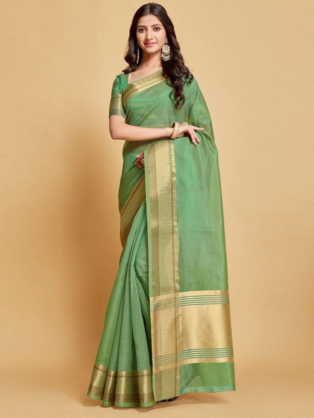 mitera green & gold-toned zari organza banarasi saree