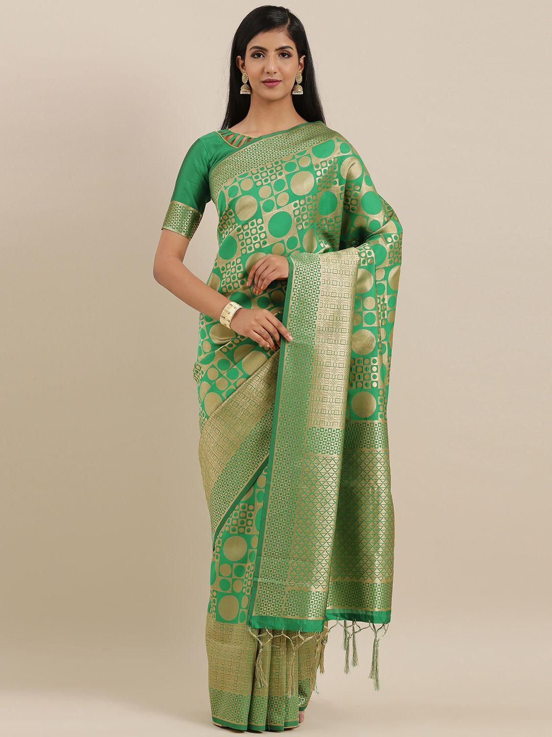 mitera green & golden art silk woven design kanjeevaram saree