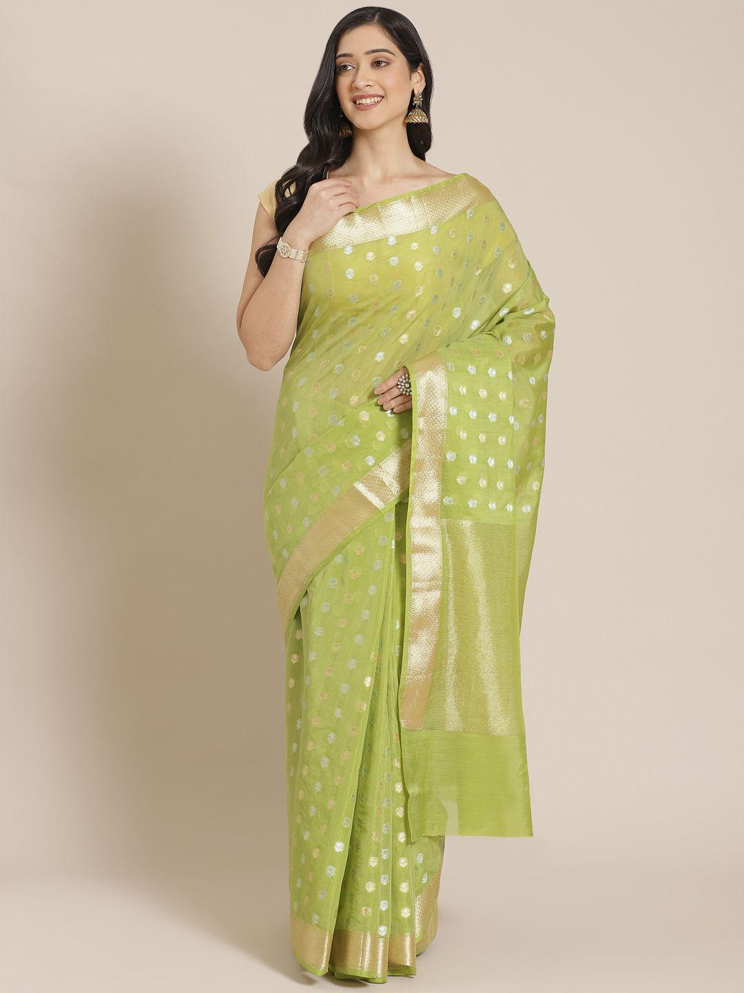 mitera green & golden zari woven design banarasi saree