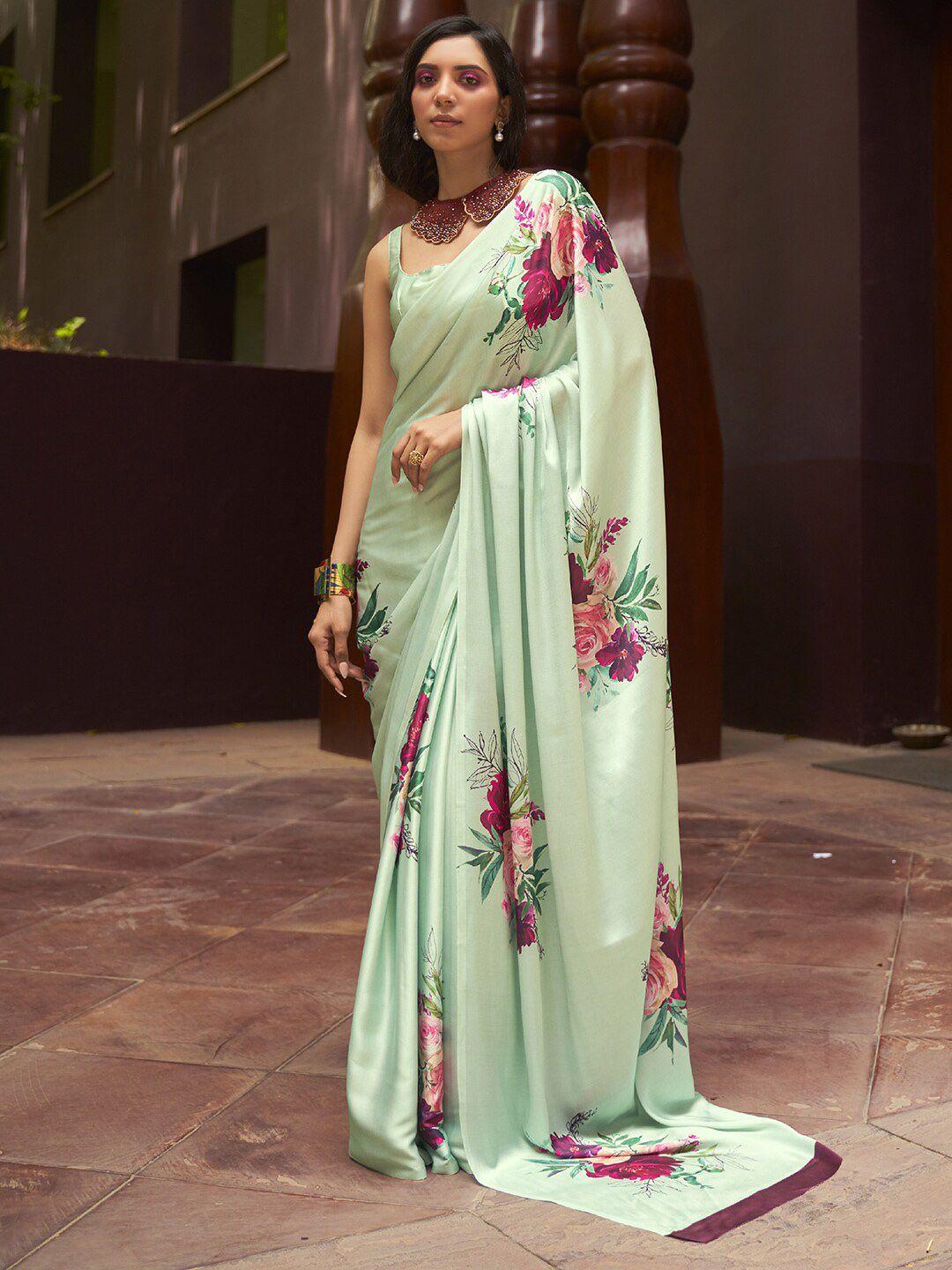 mitera green & pink floral saree